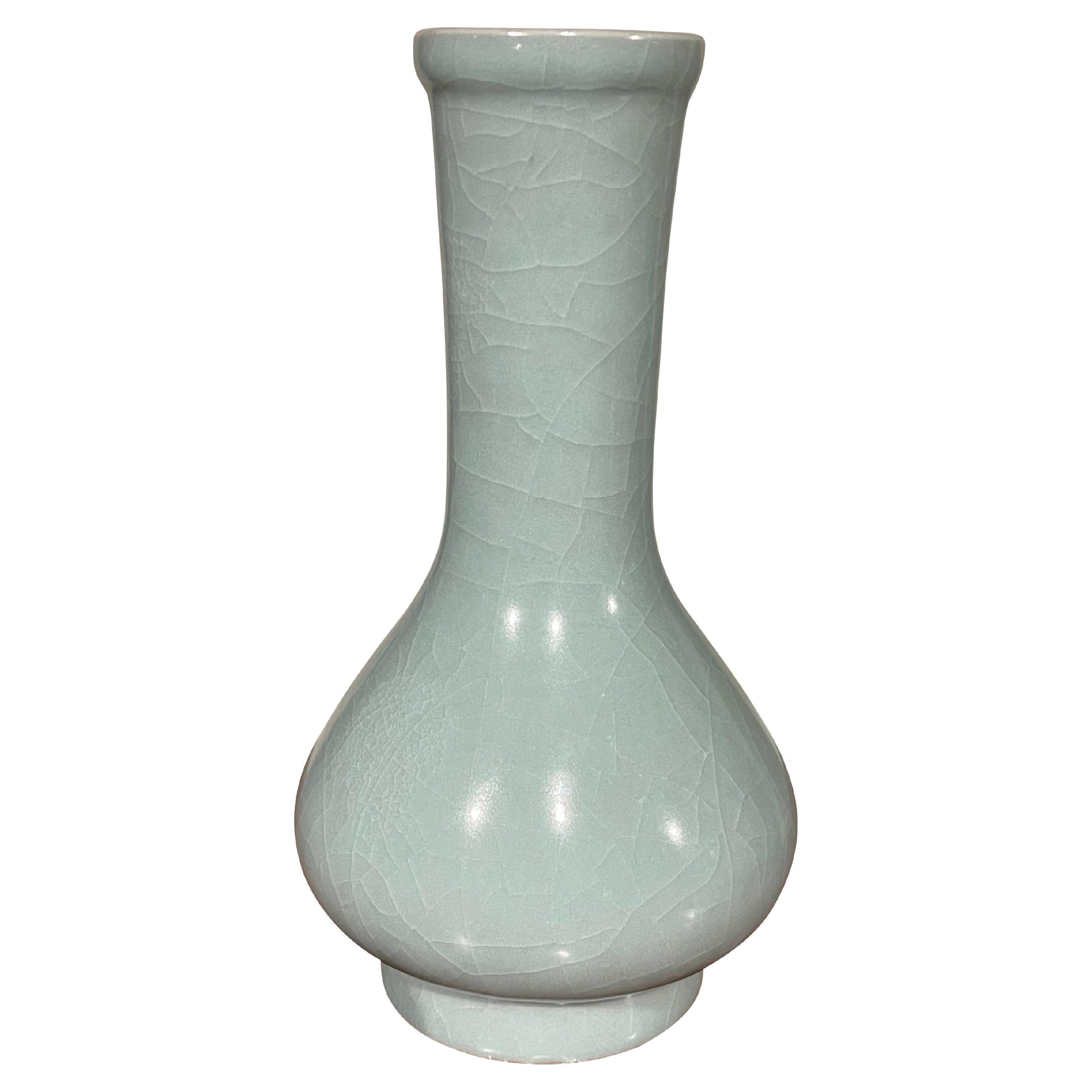 Pale Turquoise Funnel Neck Vase, China, Contemporary For Sale