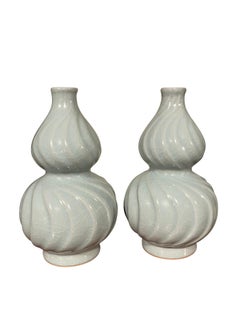 Pale Turquoise Gourd Shape With Spiral Design Vase, China, Contemporary