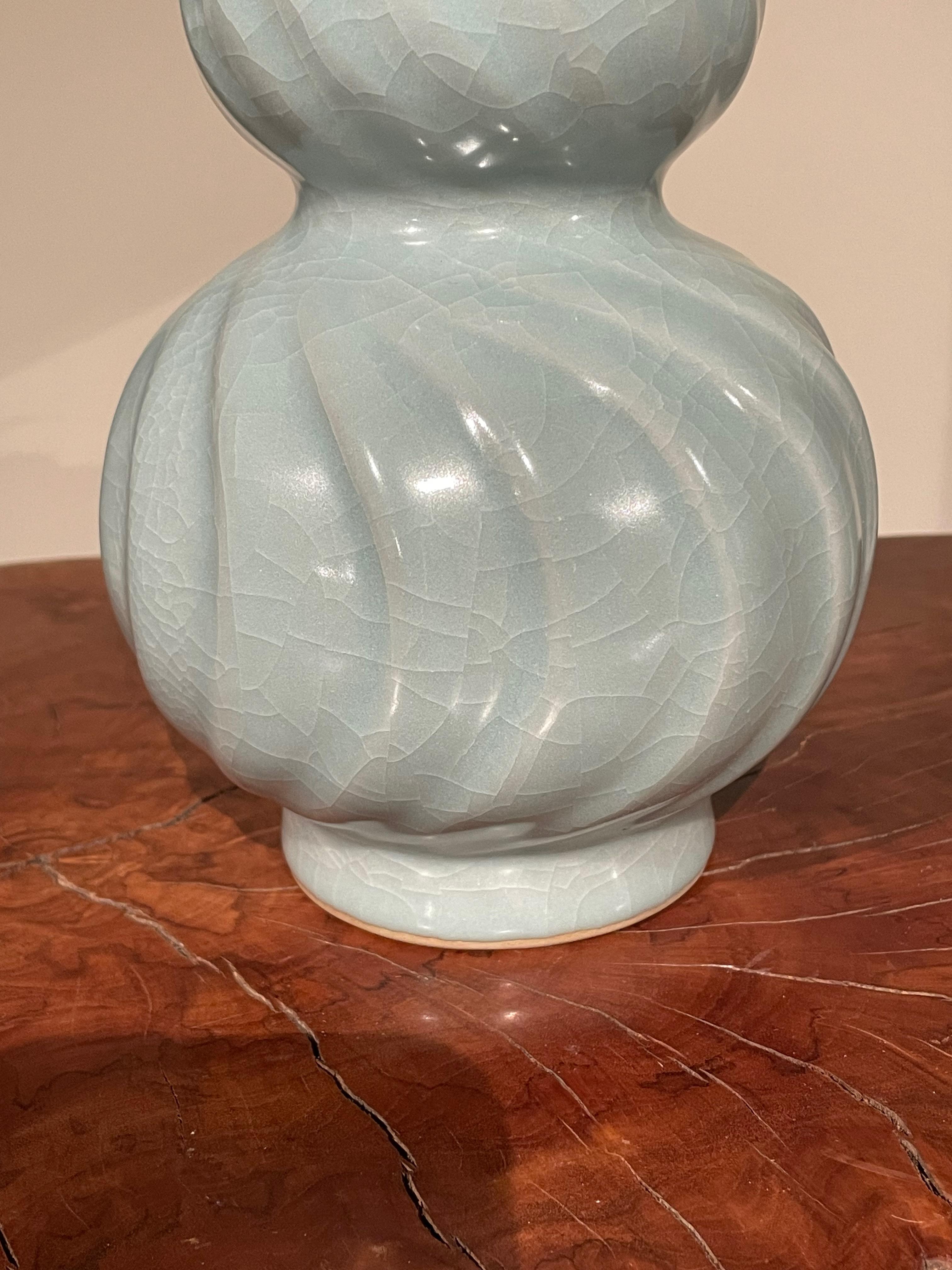 Pale Turquoise Gourd Shape With Spiral Design Vase, China, Contemporary In New Condition For Sale In New York, NY