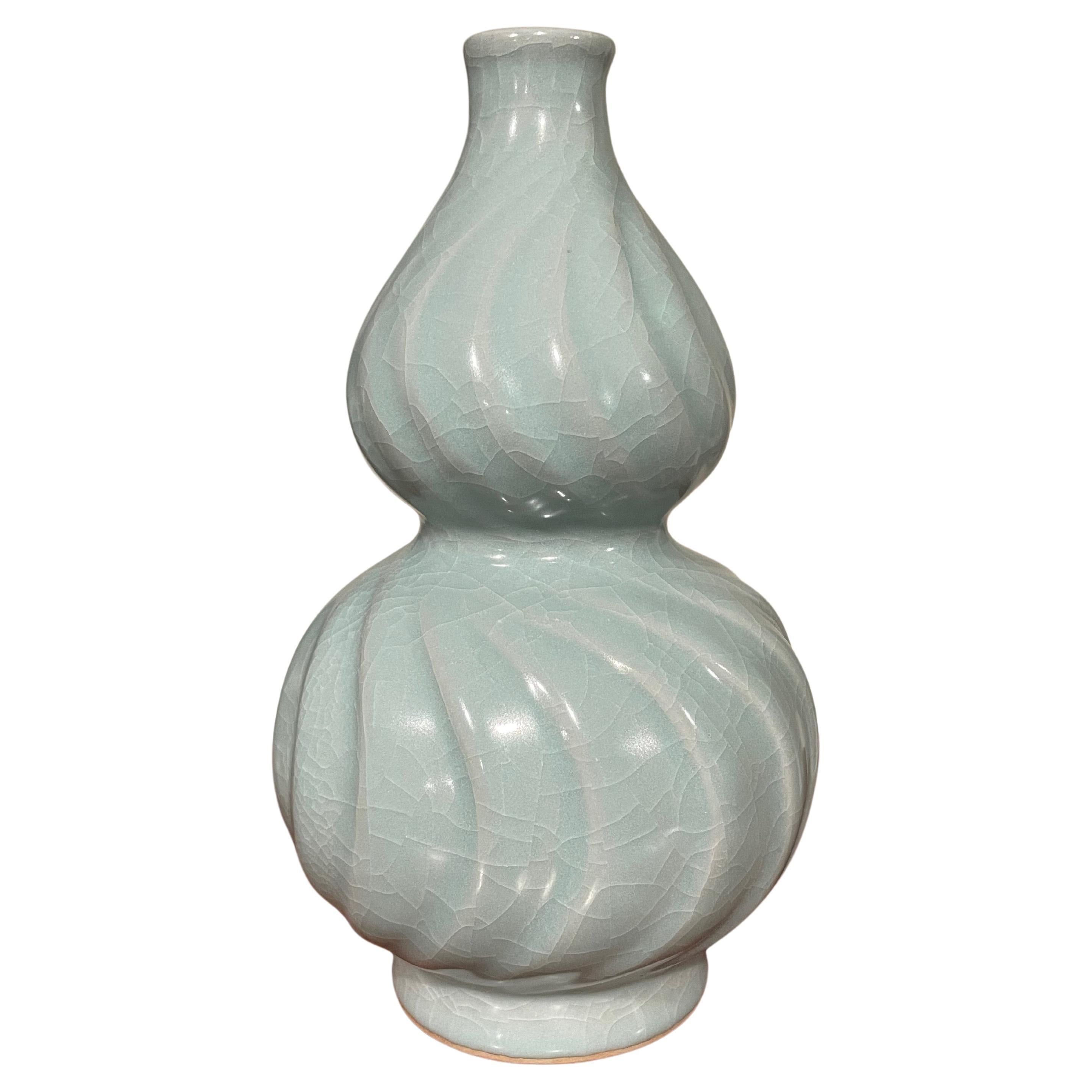Pale Turquoise Gourd Shape With Spiral Design Vase, China, Contemporary