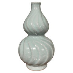 Pale Turquoise Gourd Shape With Spiral Design Vase, China, Contemporary