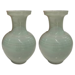 Pale Turquoise Large Pair Vases, China, Contemporary