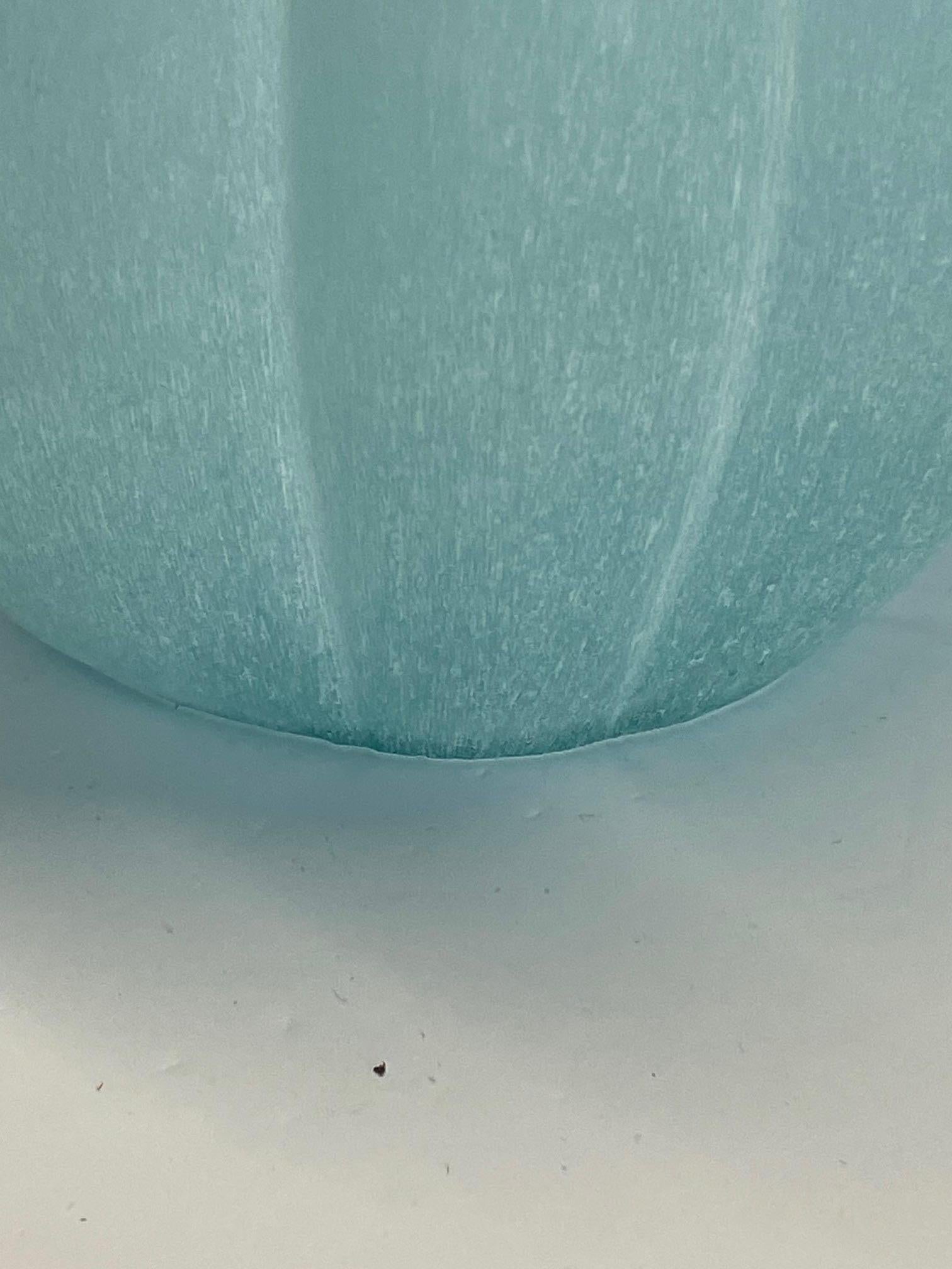 Pale Turquoise Multi Sided Pumpkin Shape Frosted Glass Vase, China, Contemporary For Sale 1