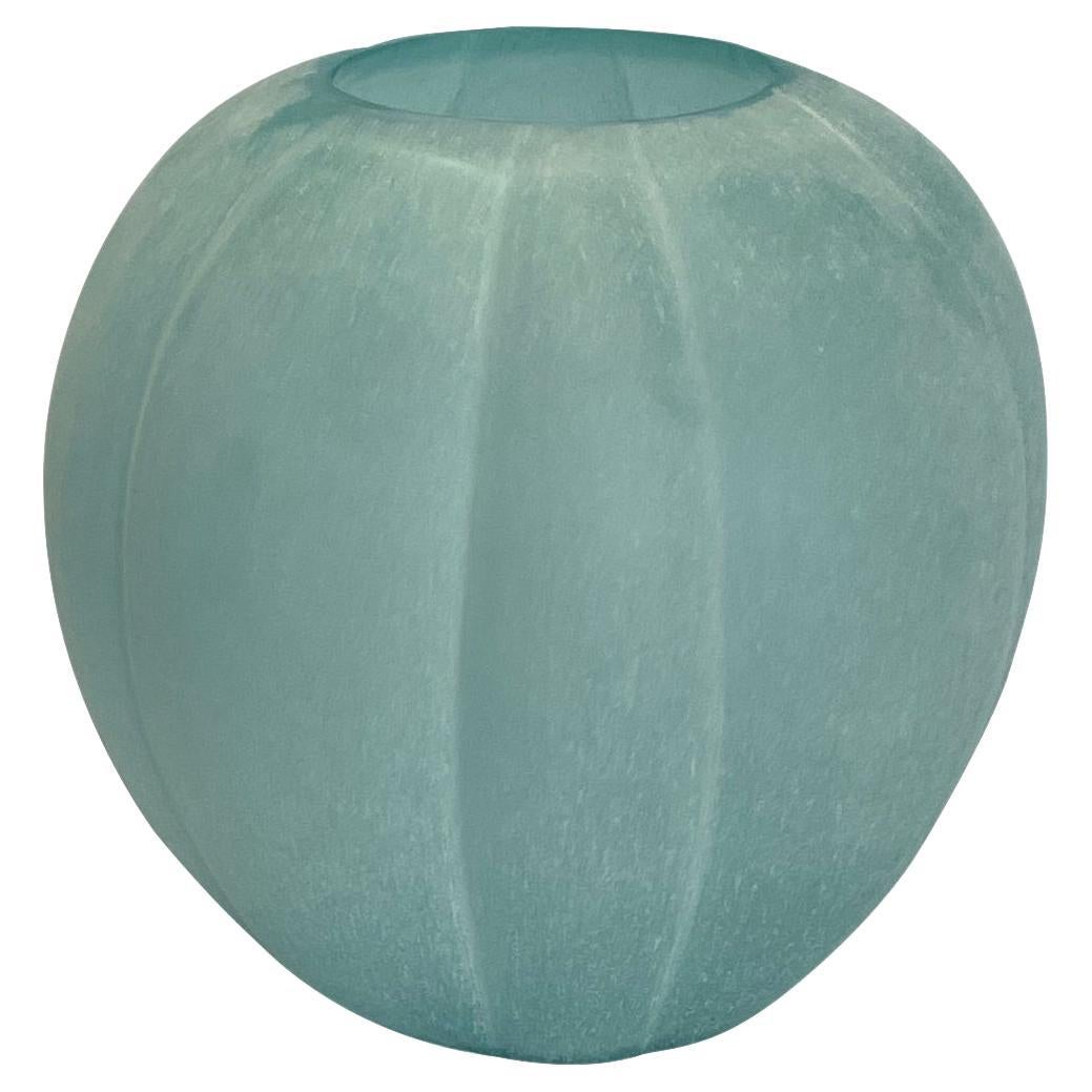 Pale Turquoise Multi Sided Pumpkin Shape Frosted Glass Vase, China, Contemporary