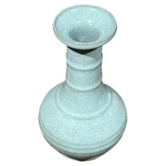 Pale Turquoise Ribbed Funnel Neck Design Vase, China, Contemporary