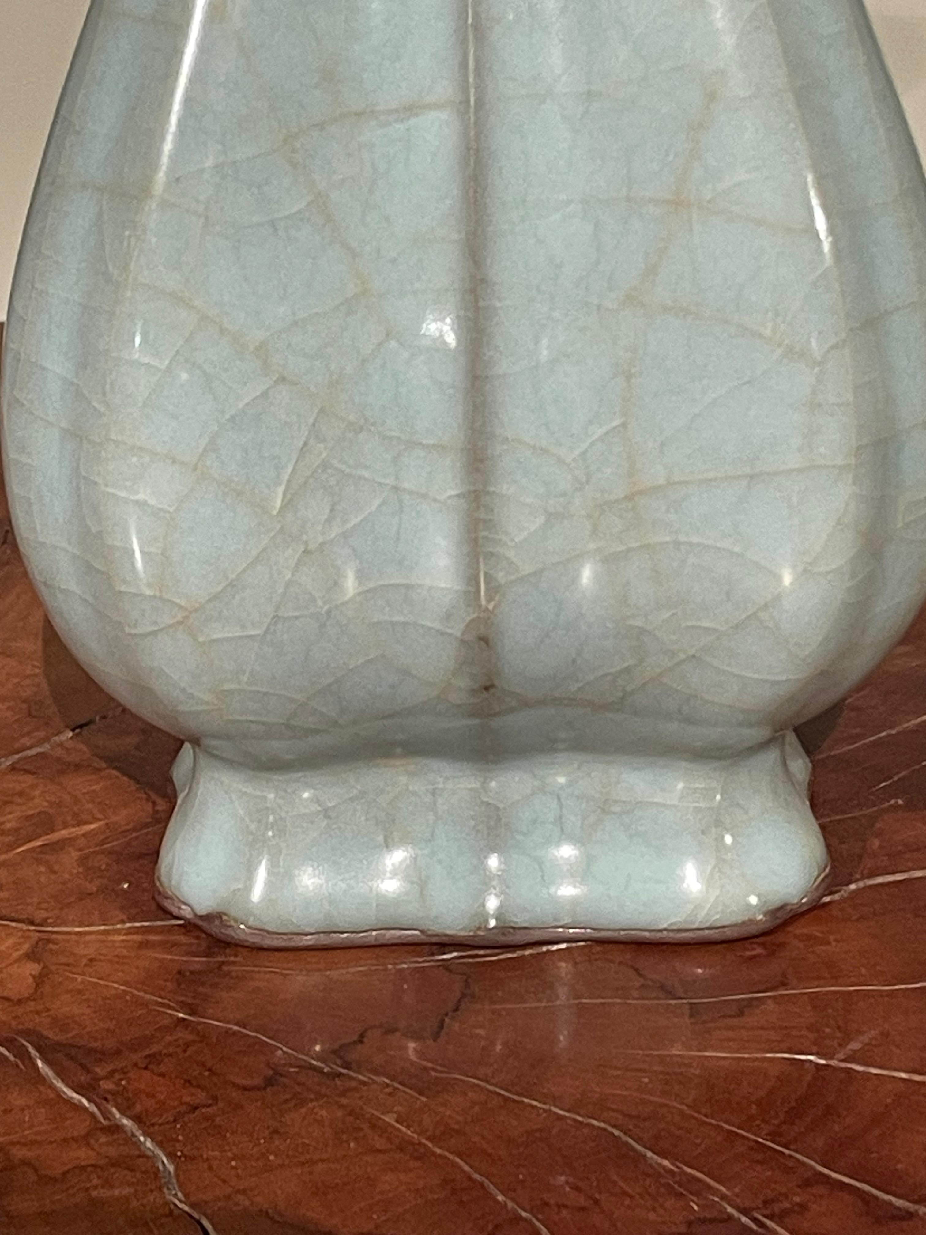 Chinese Pale Turquoise Square Top Opening Vase, China, Contemporary For Sale
