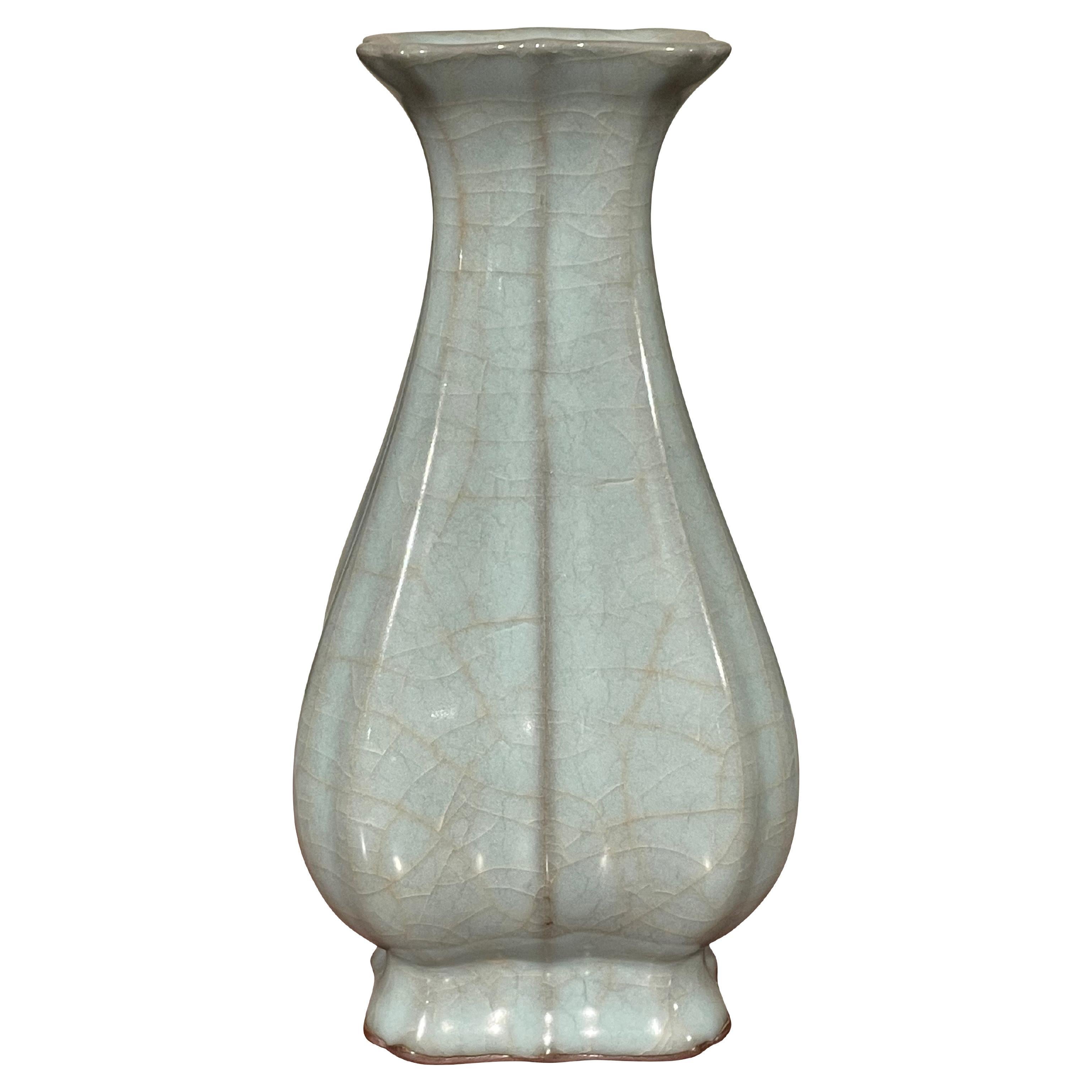 Pale Turquoise Square Top Opening Vase, China, Contemporary For Sale