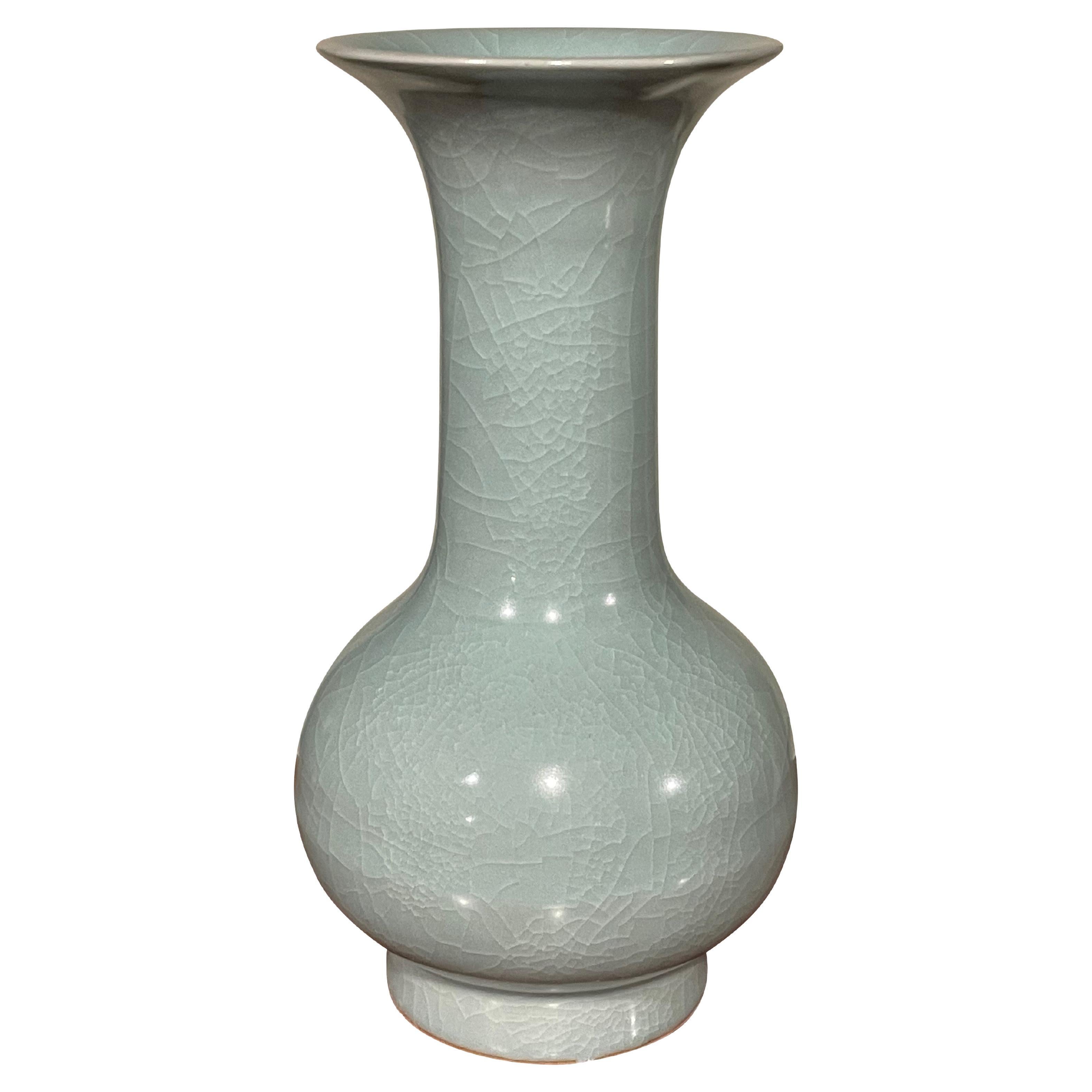 Pale Turquoise Tulip Shaped With Rounded Bottom Vase, China, Contemporary For Sale