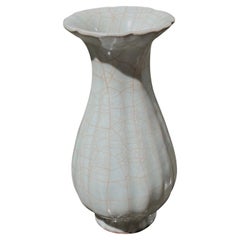 Pale Turquoise With Contrast Crackle Fluted Top Vase, China, Contemporary