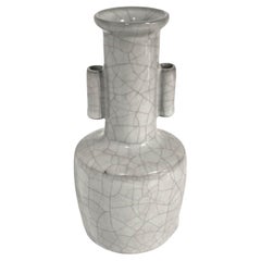 Pale Turquoise With Contrast Crackle Tubular Handled Vase, China, Contemporary
