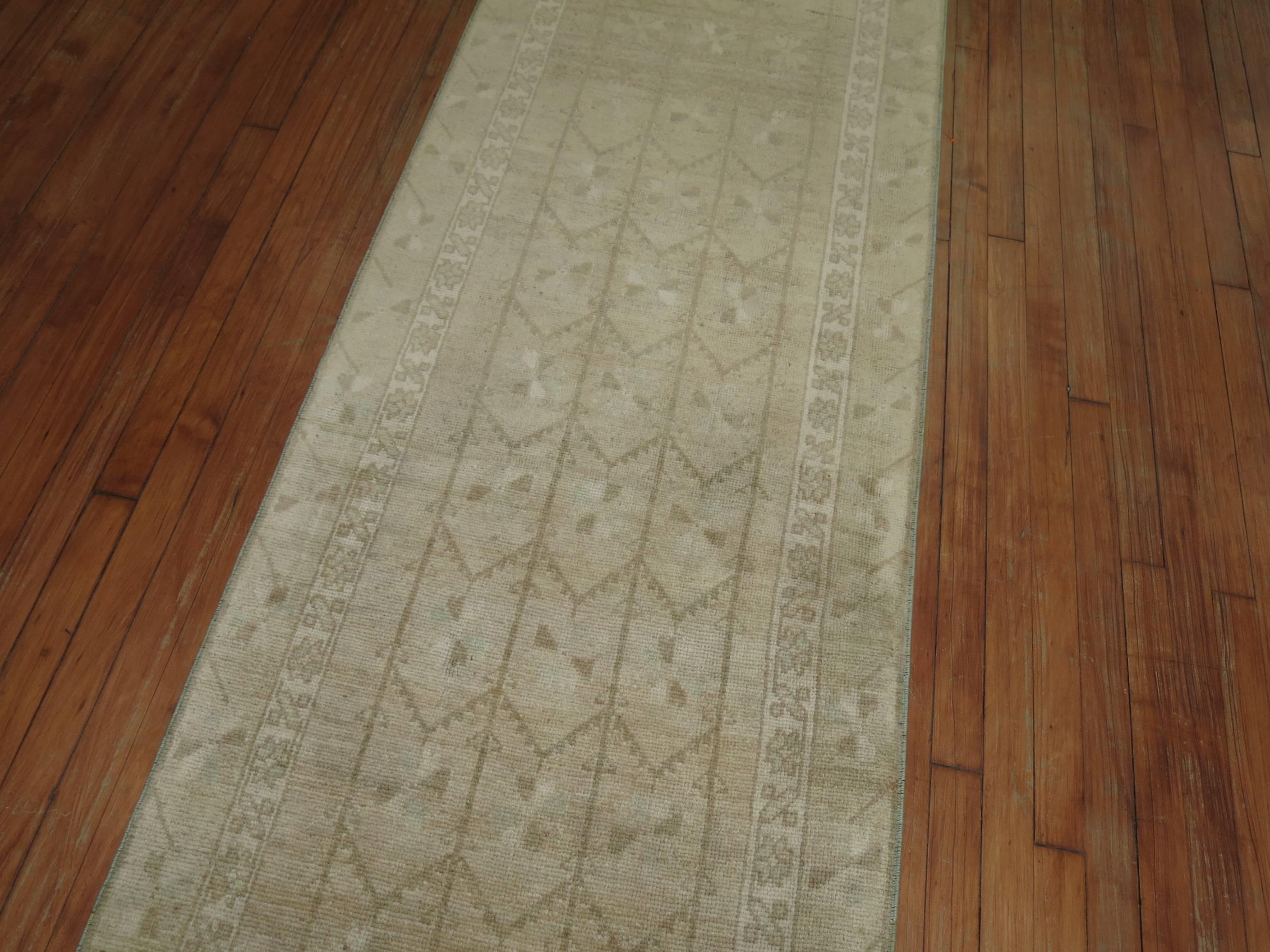 Pale Vintage Turkish Oushak Runner In Good Condition For Sale In New York, NY