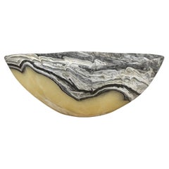 Pale Yellow, Black & White Patterned Onyx Bowl