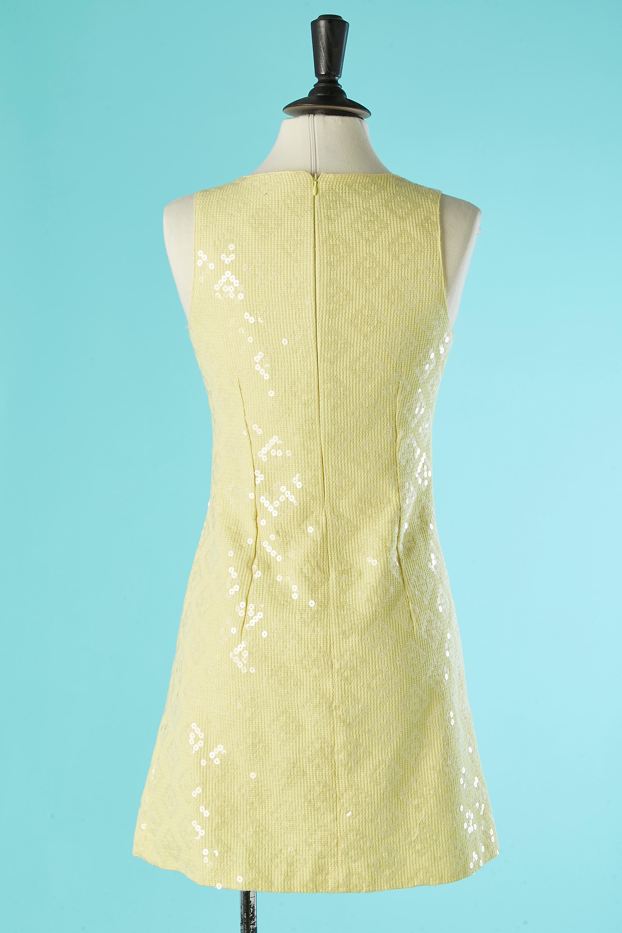 Women's Pale yellow cocktail dress covered with transparent sequins Versus G .Versace  For Sale