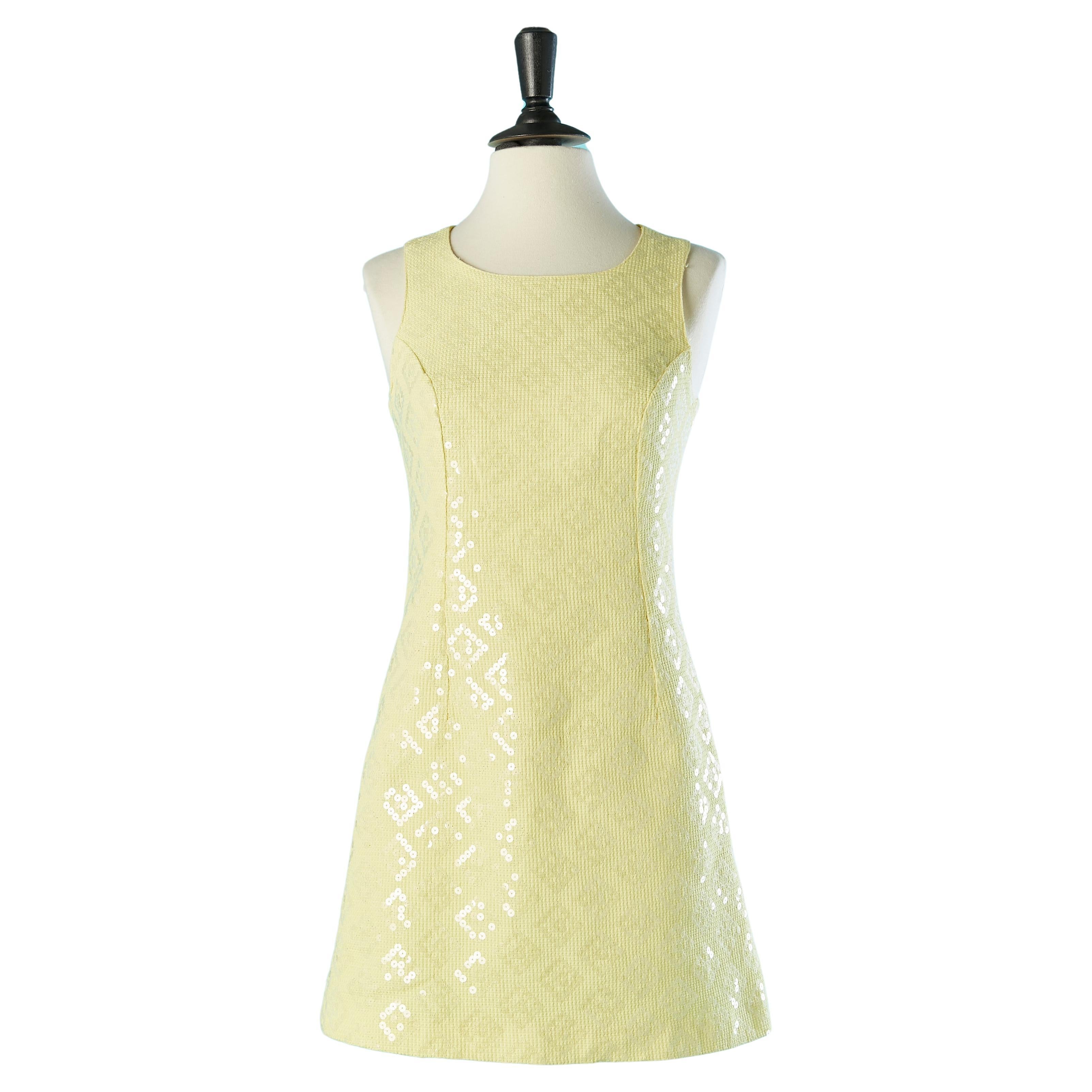 Pale yellow cocktail dress covered with transparent sequins Versus G .Versace  For Sale