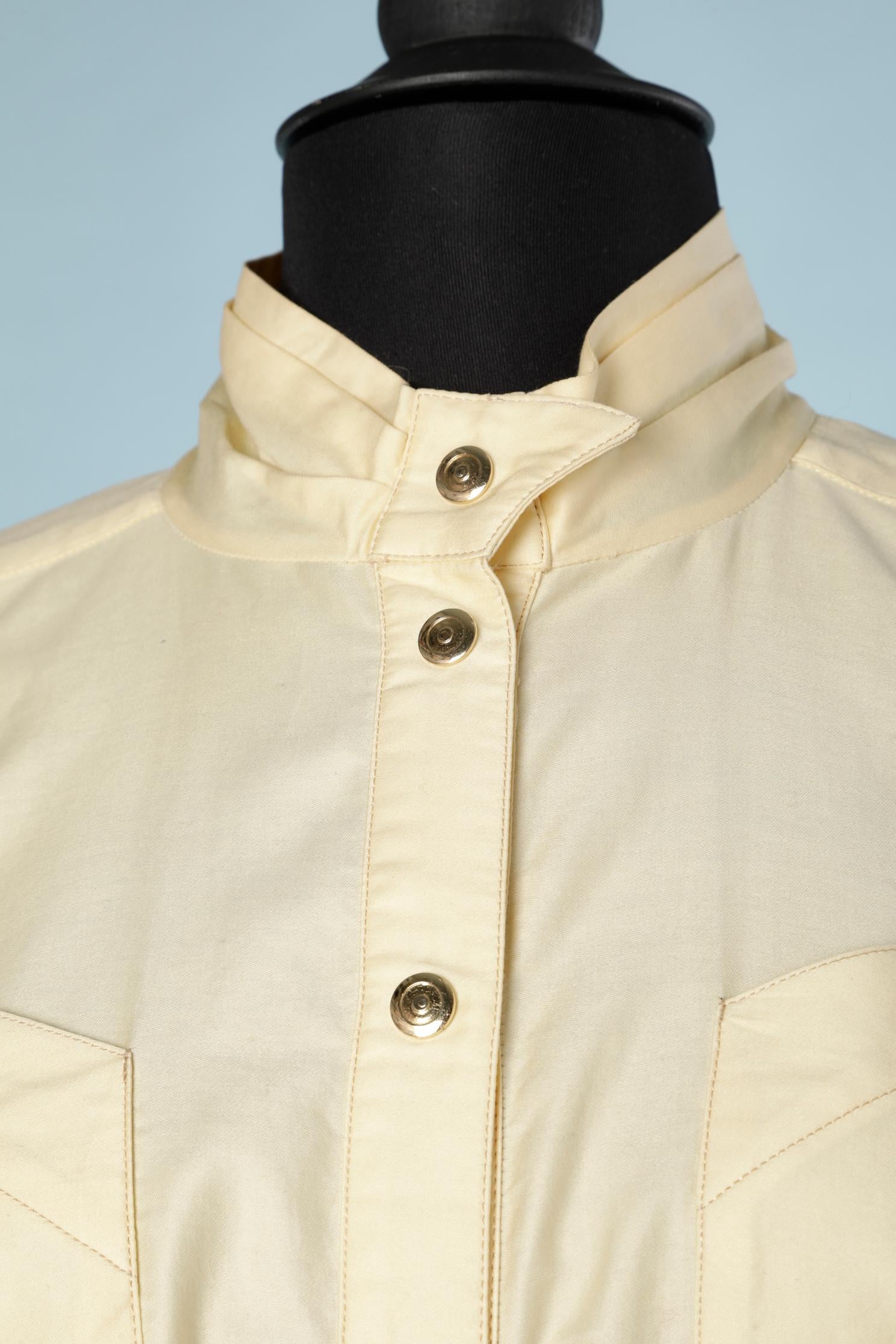 Beige Robe en coton jaune pâle avec ceinture THIERRY MUGLER en vente