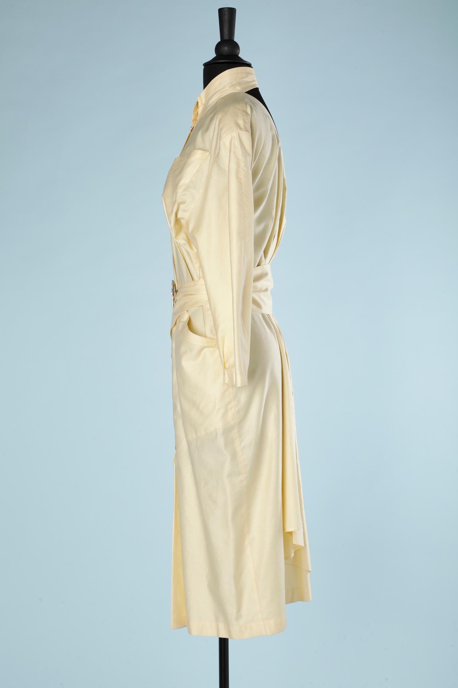 Robe en coton jaune pâle avec ceinture THIERRY MUGLER Pour femmes en vente