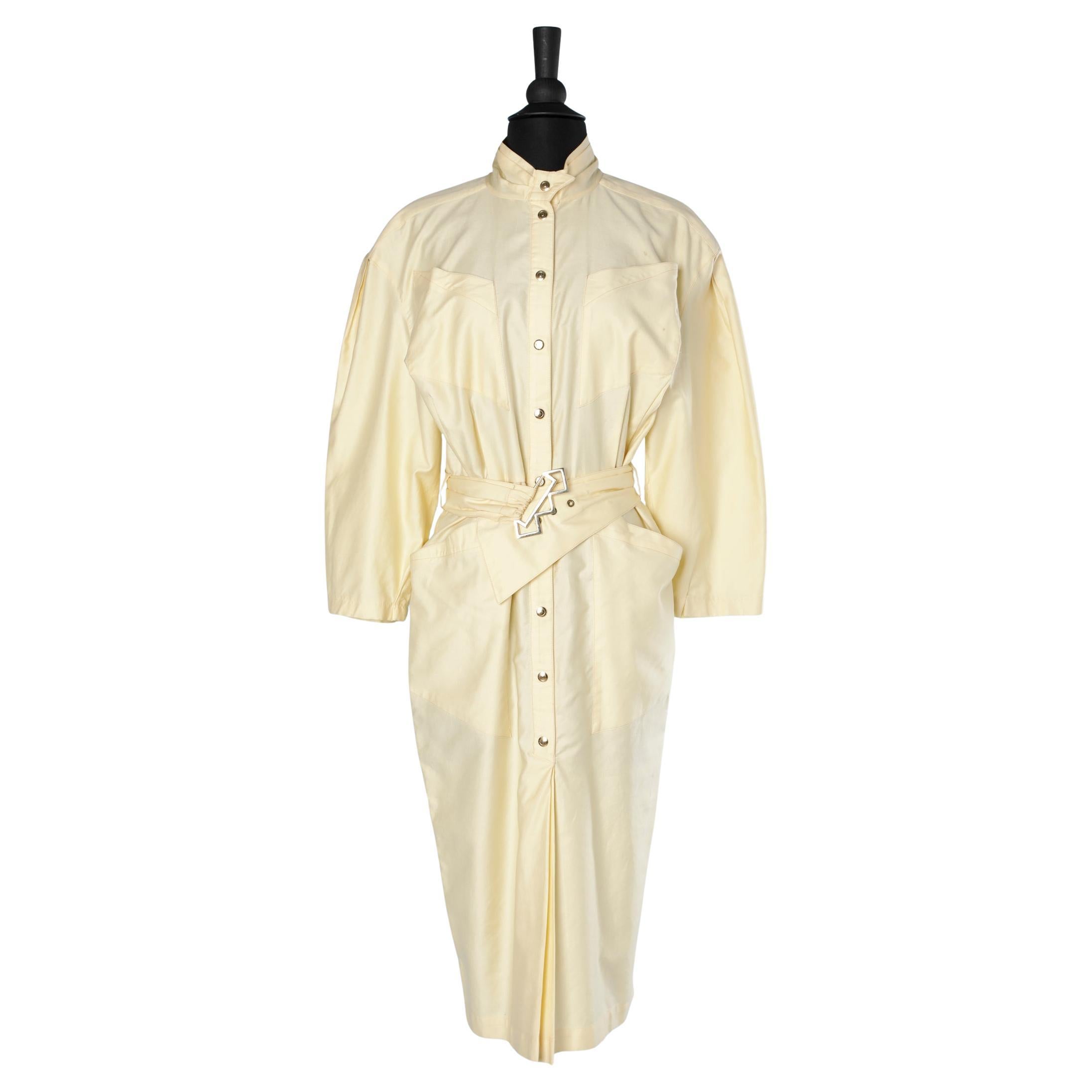 Pale yellow cotton dress with belt THIERRY MUGLER