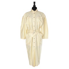 Pale yellow cotton dress with belt THIERRY MUGLER