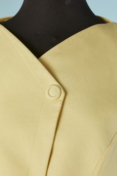 Pale yellow cotton Piqué skirt suit with cut-work THIERRY MUGLER