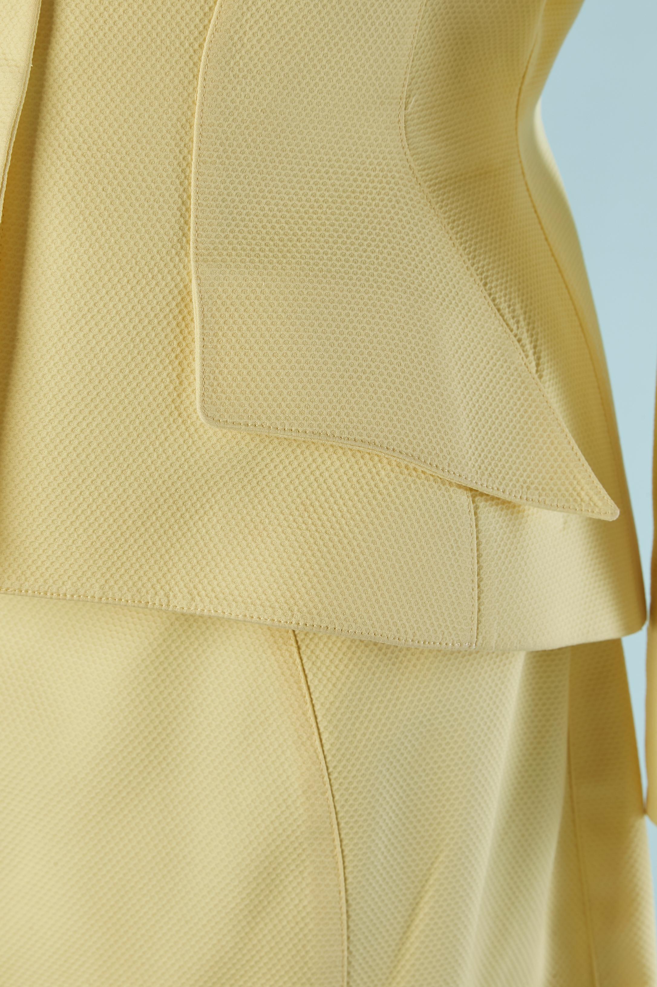 Beige Combinaison jupe en piqué de coton jaune pâle avec découpes THIERRY MUGLER en vente