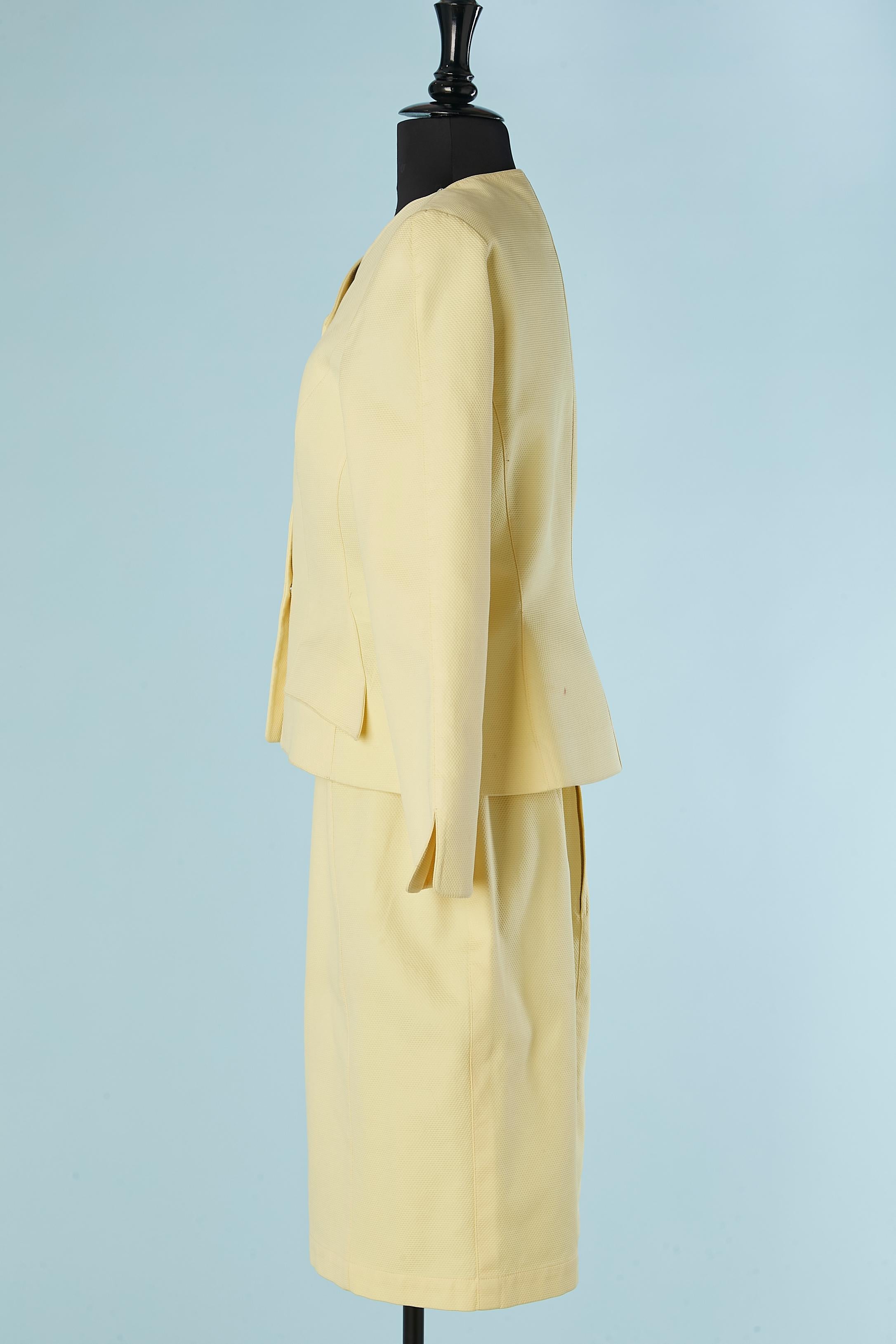 Combinaison jupe en piqué de coton jaune pâle avec découpes THIERRY MUGLER Excellent état - En vente à Saint-Ouen-Sur-Seine, FR