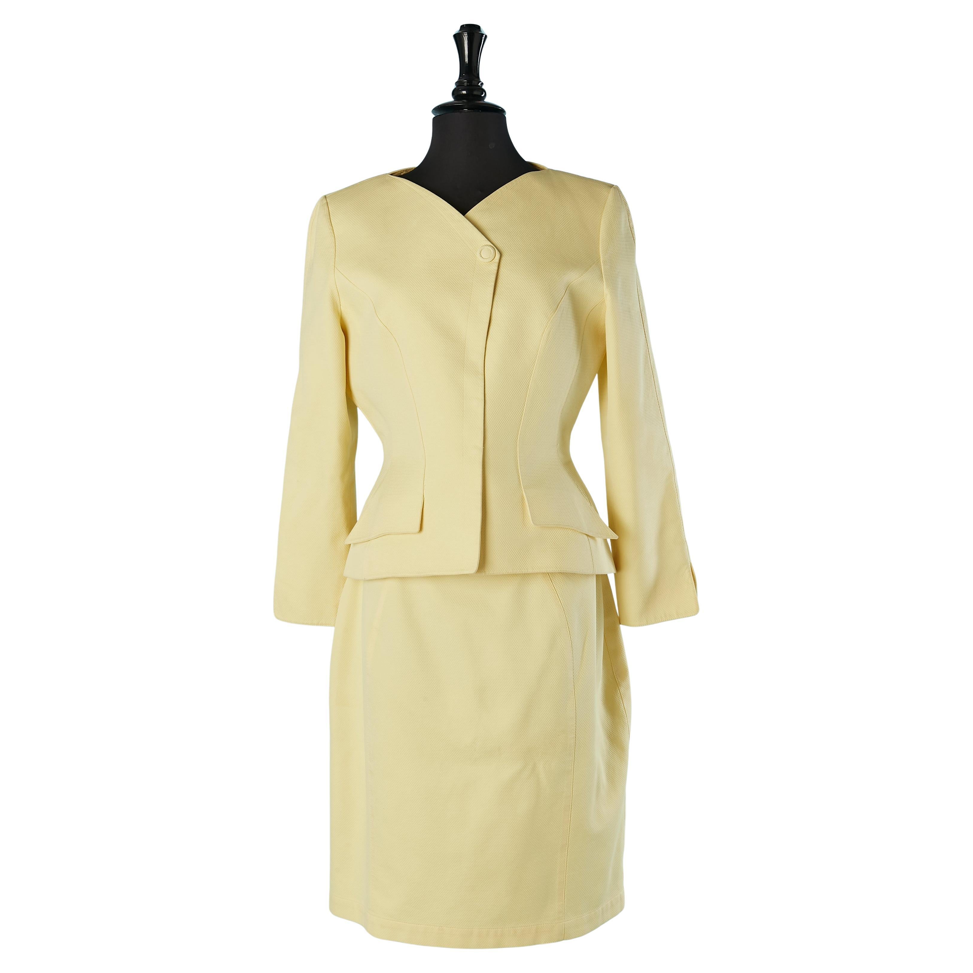 Traje de falda de piqué de algodón amarillo pálido con trabajo de corte THIERRY MUGLER