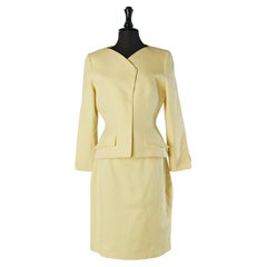 Traje de falda de piqué de algodón amarillo pálido con trabajo de corte THIERRY MUGLER