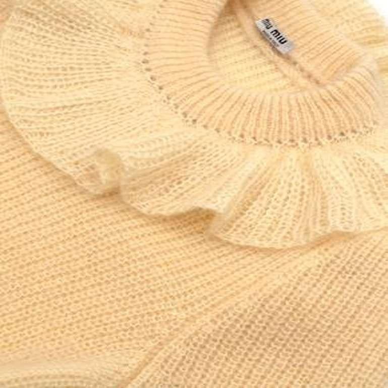 Pale Yellow Mohair Blend Frill Neck Jumper In Excellent Condition For Sale In London, GB
