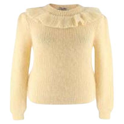 Pale Yellow Mohair Blend Frill Neck Jumper For Sale