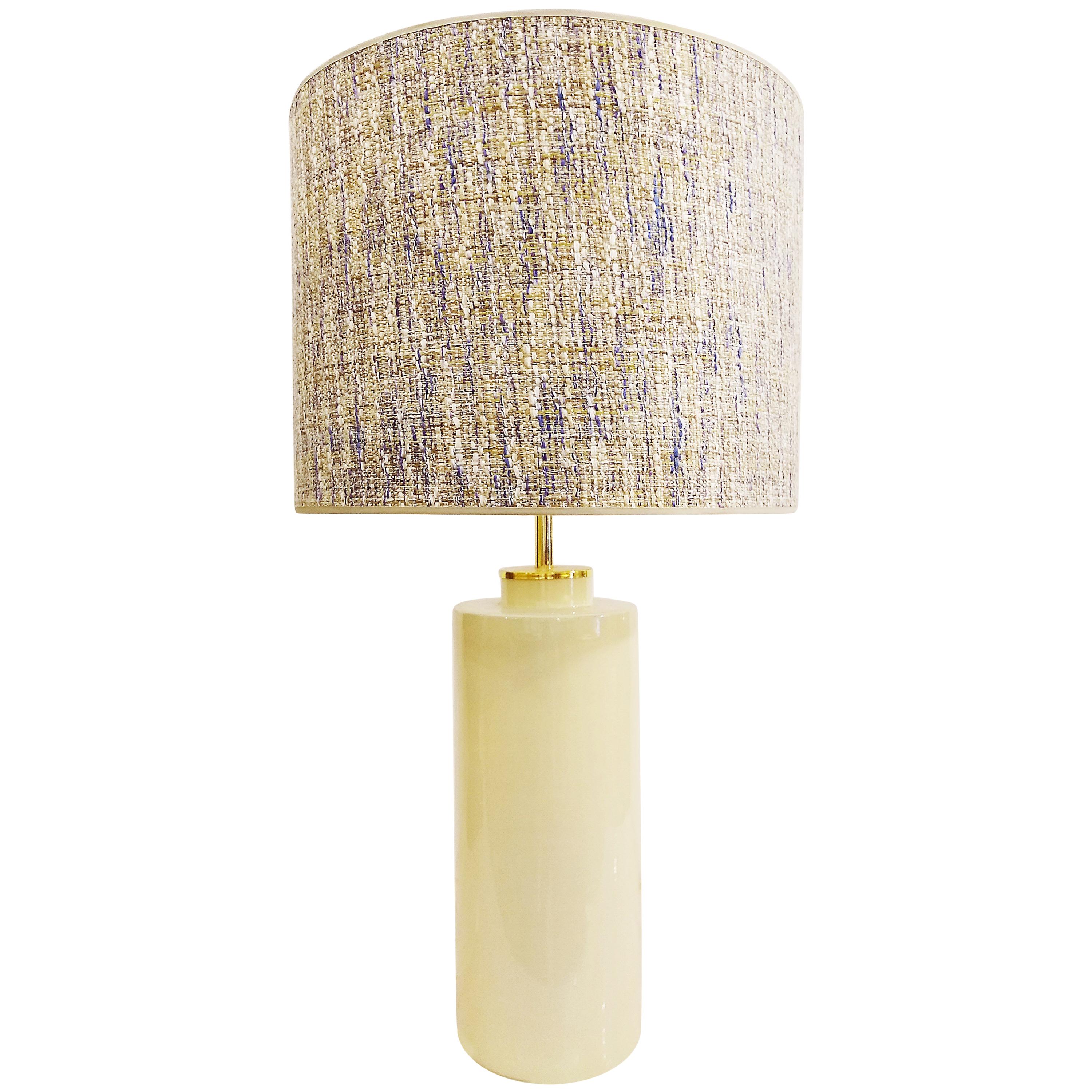 Pale Yellow Pastel Ceramic Pottery Table Lamps, Zaccagnini, Italy