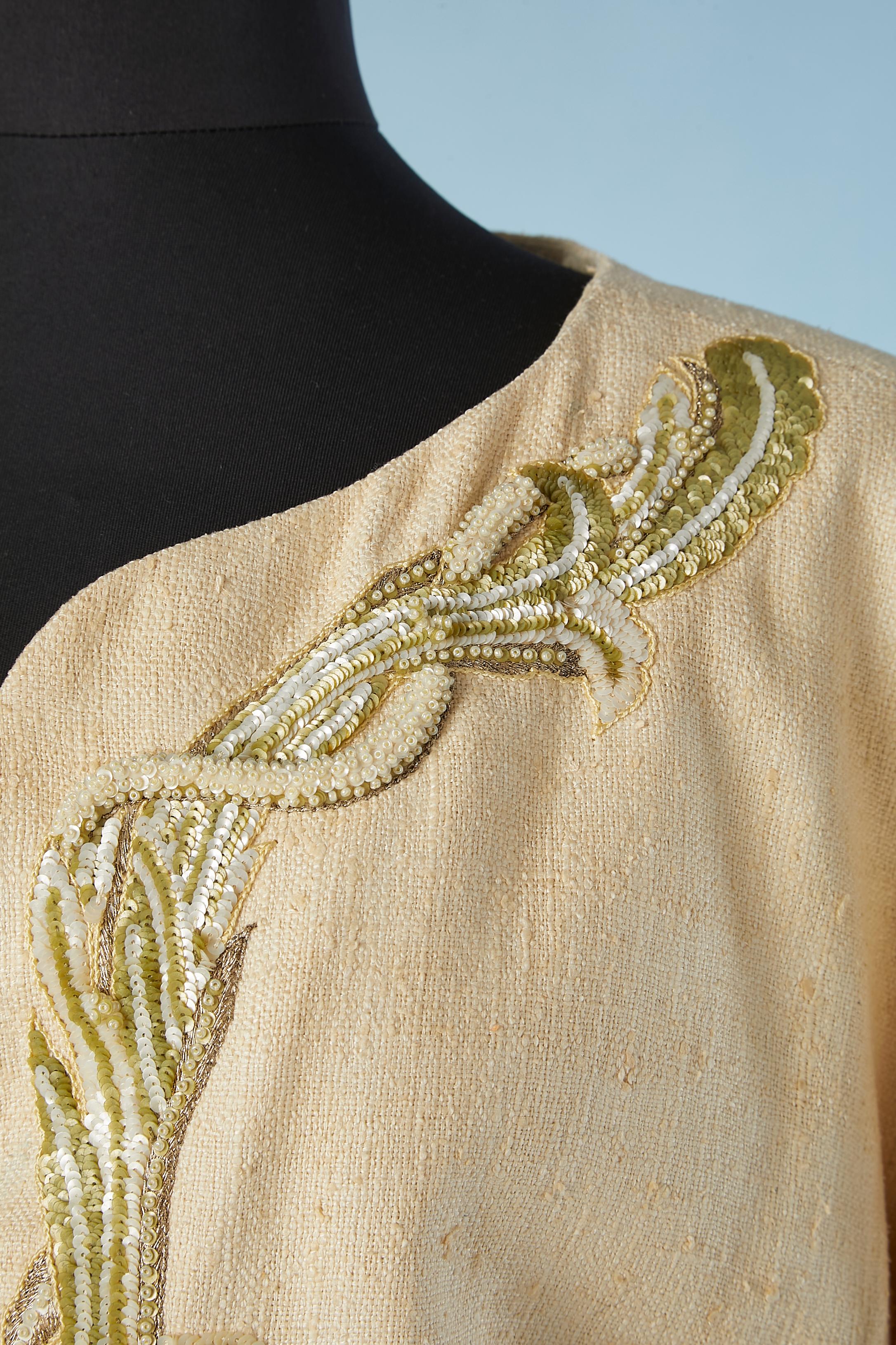 Beige Pale yellow raw silk skirt-suit with beadwork and sequins  Karl Lagerfeld  For Sale