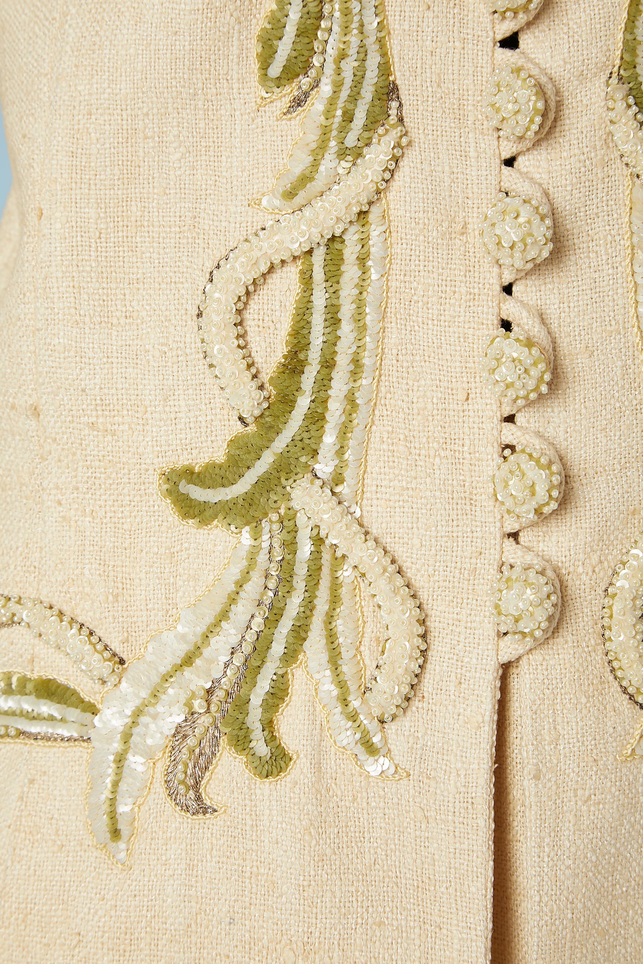 Combinaison jupe en soie brute jaune pâle avec perles et sequins  Karl Lagerfeld  Excellent état - En vente à Saint-Ouen-Sur-Seine, FR