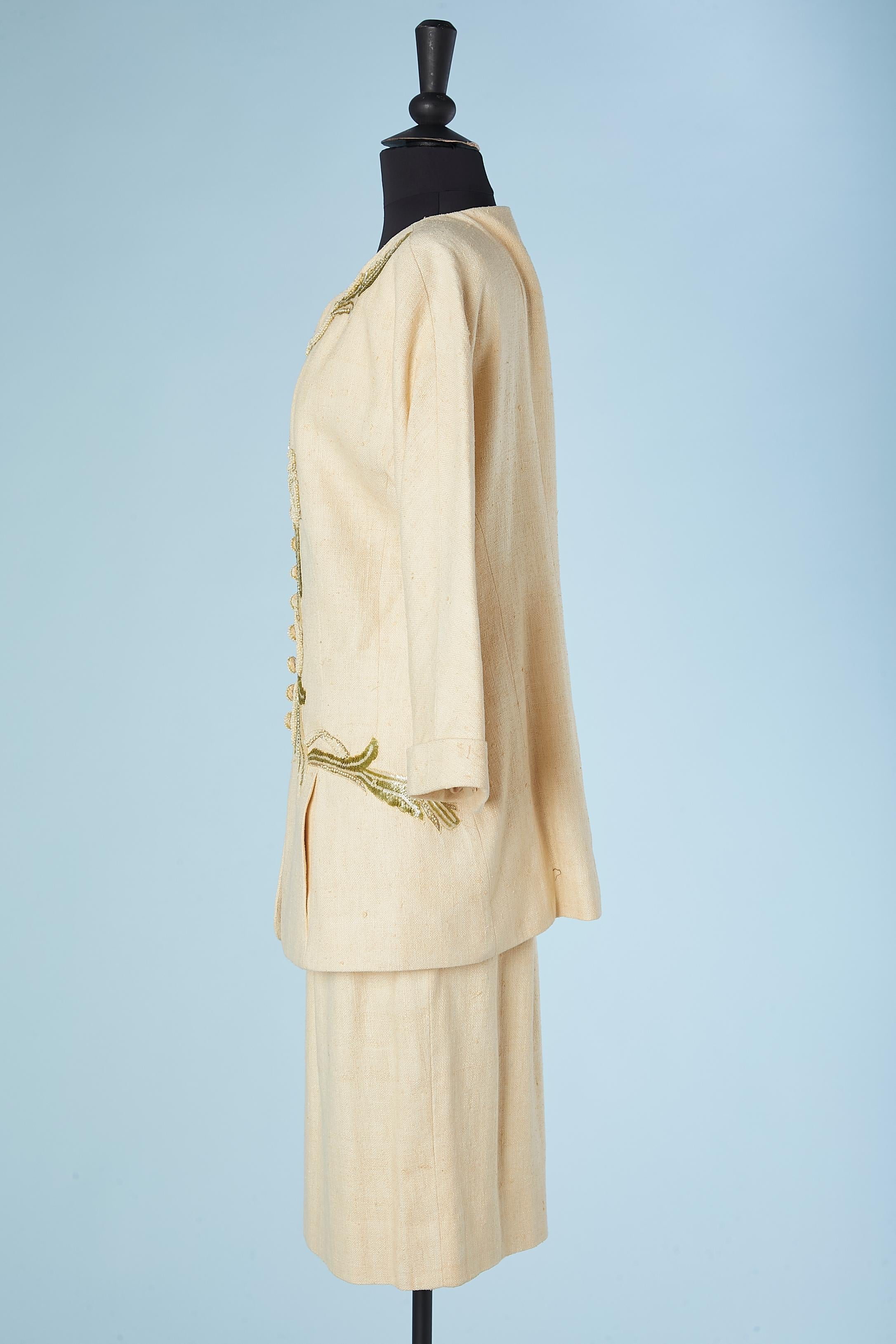 Women's Pale yellow raw silk skirt-suit with beadwork and sequins  Karl Lagerfeld  For Sale