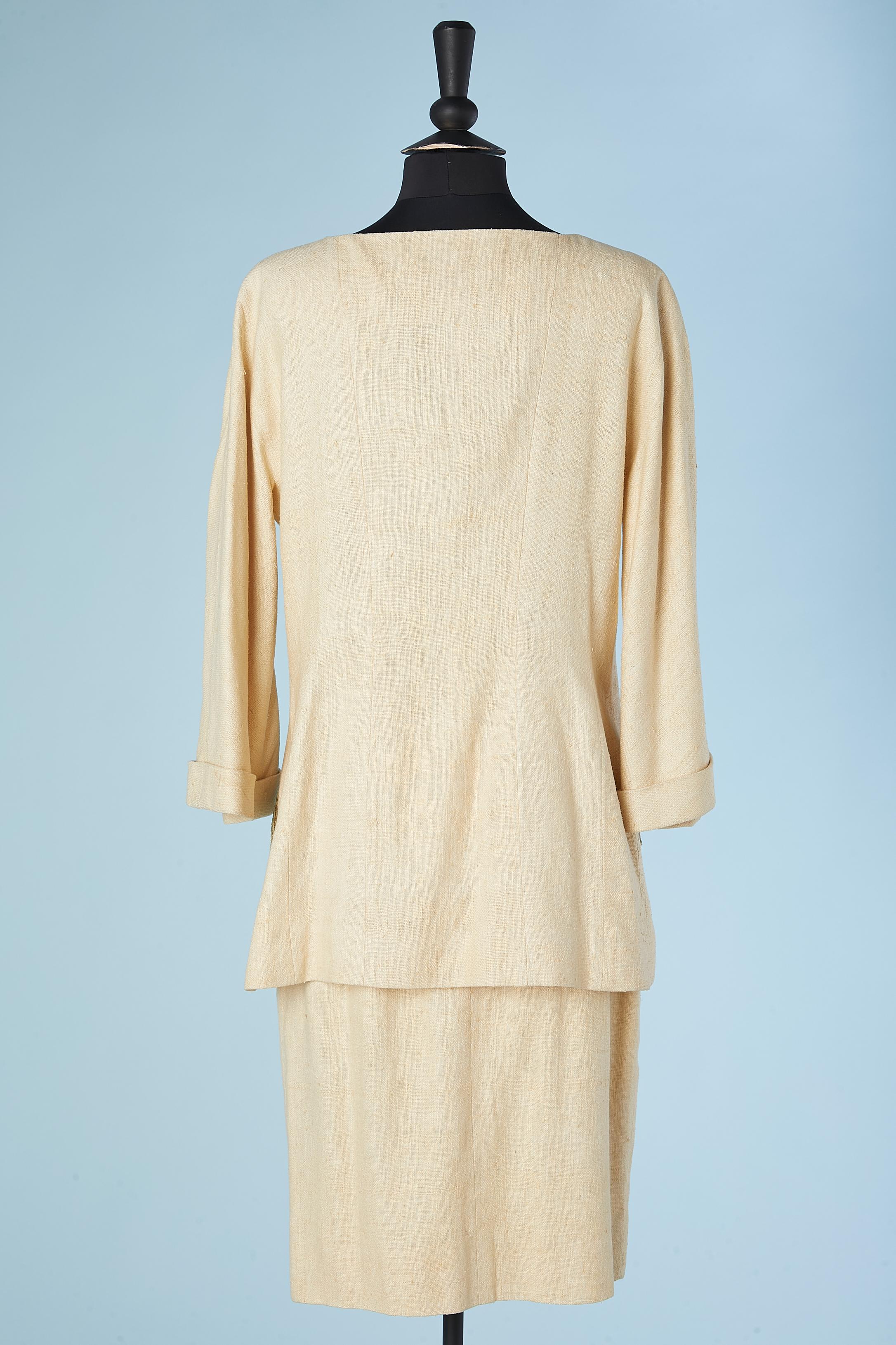 Combinaison jupe en soie brute jaune pâle avec perles et sequins  Karl Lagerfeld  en vente 1