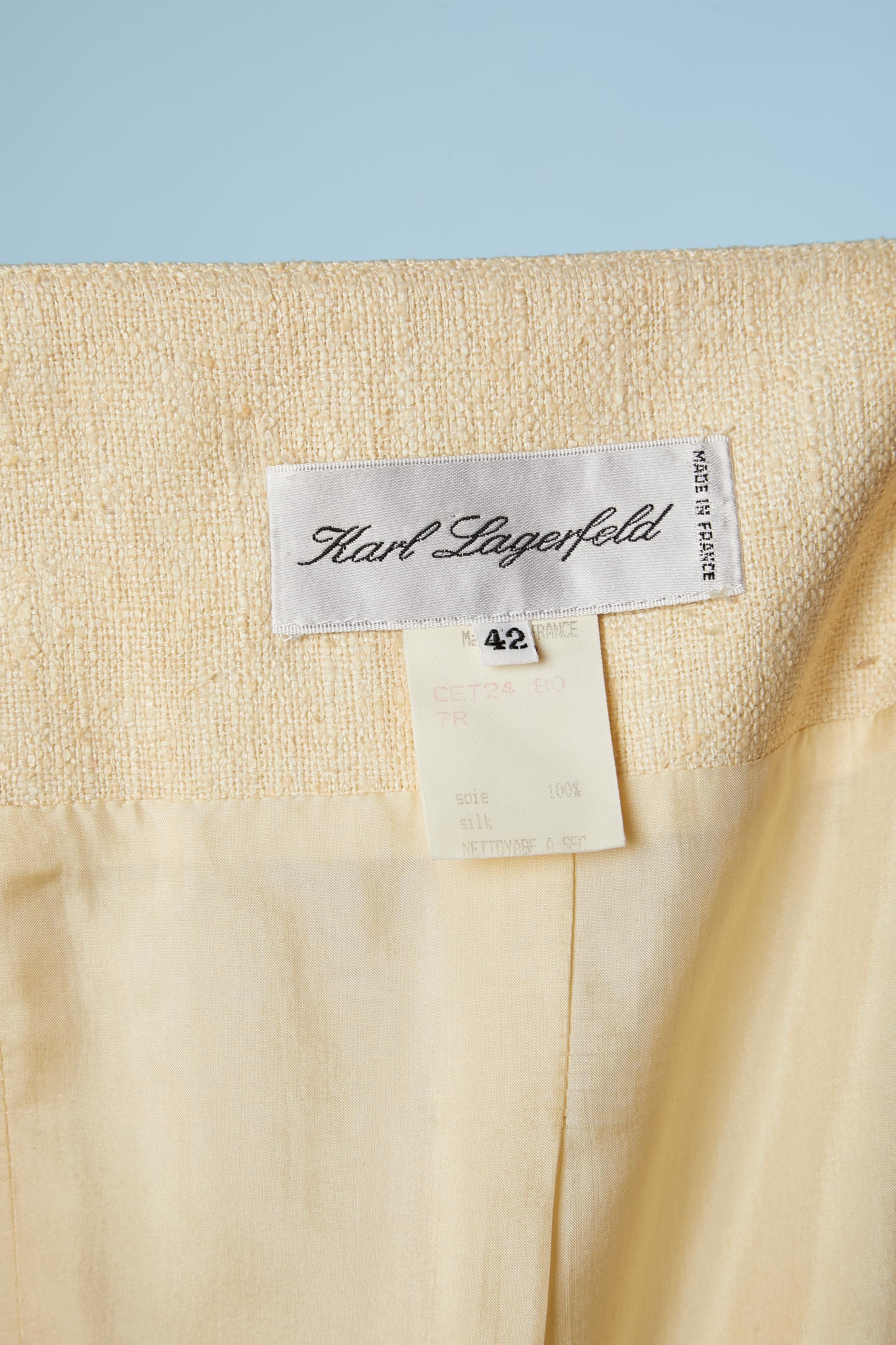 Combinaison jupe en soie brute jaune pâle avec perles et sequins  Karl Lagerfeld  en vente 2
