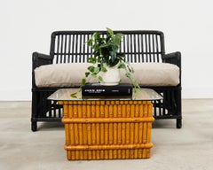 Palecek Art Deco Style Rattan Pencil Reed Settee