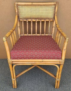 Palecek Bamboo Wicker Rattan Upholstered Dining Accent Desk Armchair