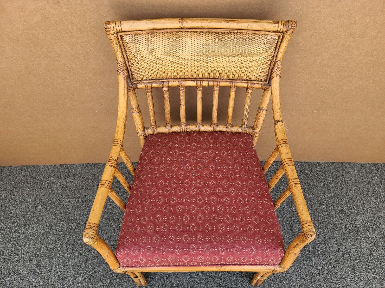 Mid-Century Modern Palecek Bamboo Wicker Rattan Upholstered Dining Accent Desk Armchair