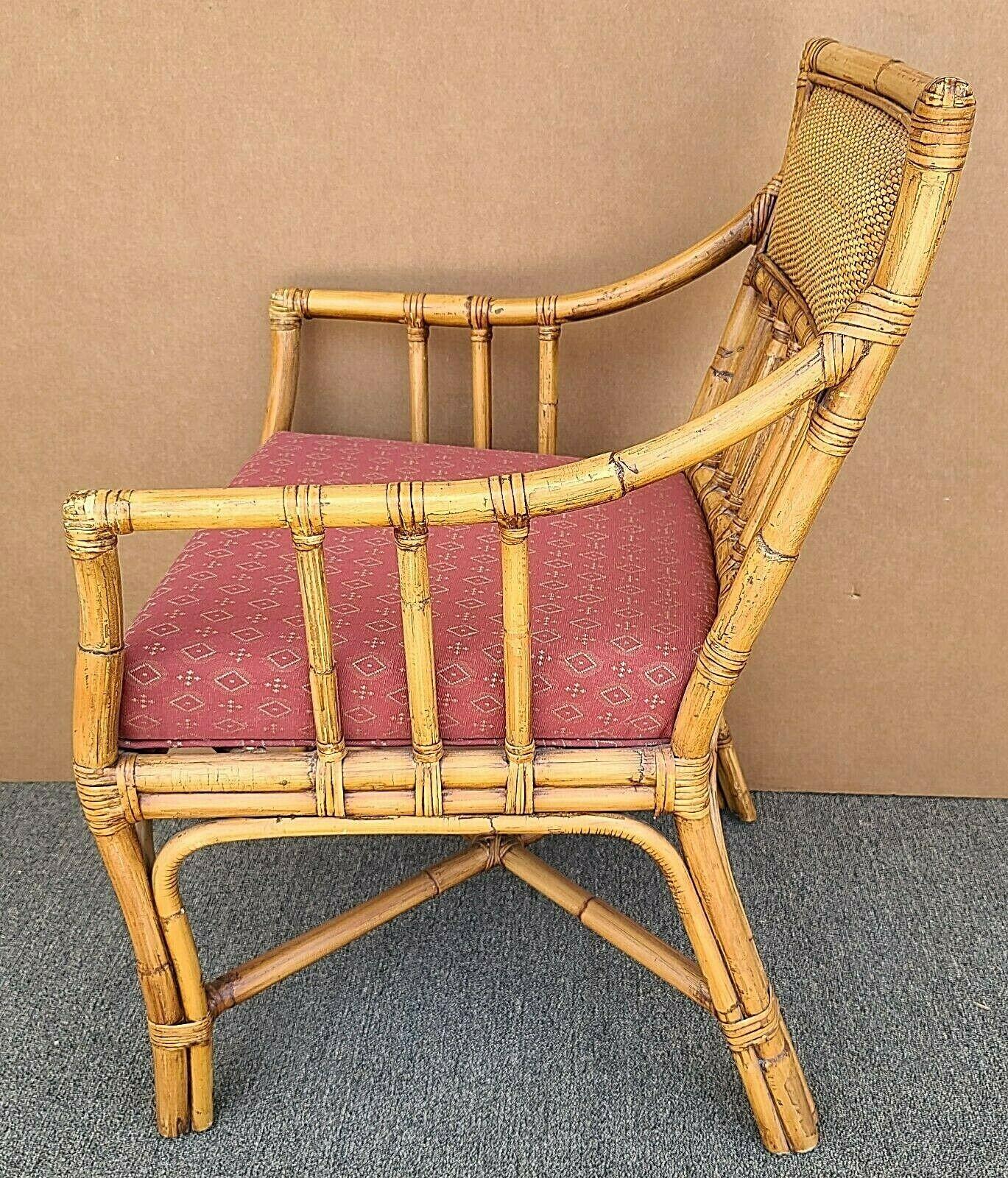 American Palecek Bamboo Wicker Rattan Upholstered Dining Accent Desk Armchair