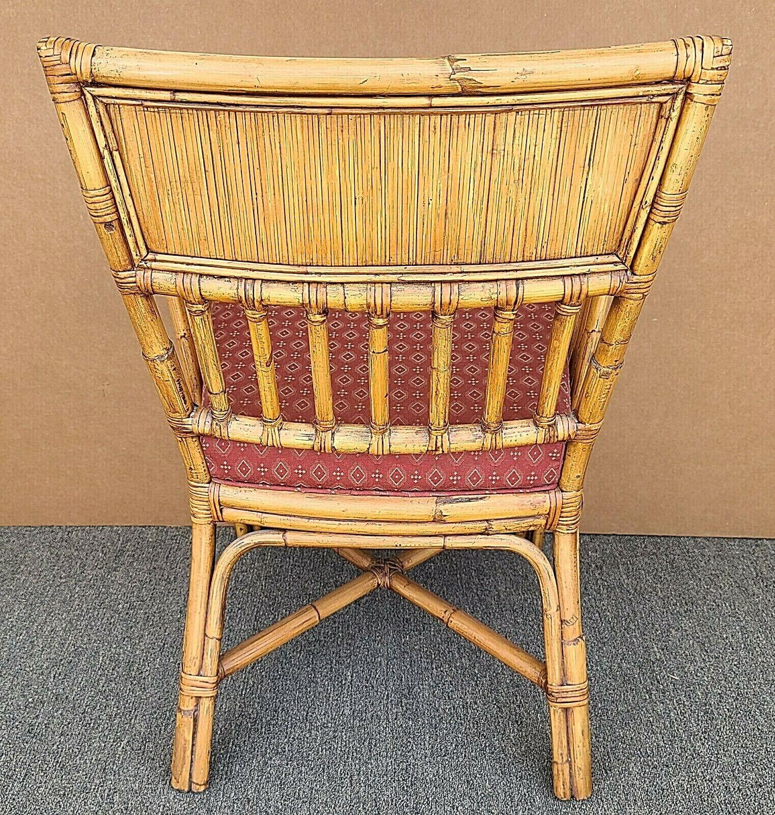 Palecek Bamboo Wicker Rattan Upholstered Dining Accent Desk Armchair In Good Condition In Lake Worth, FL