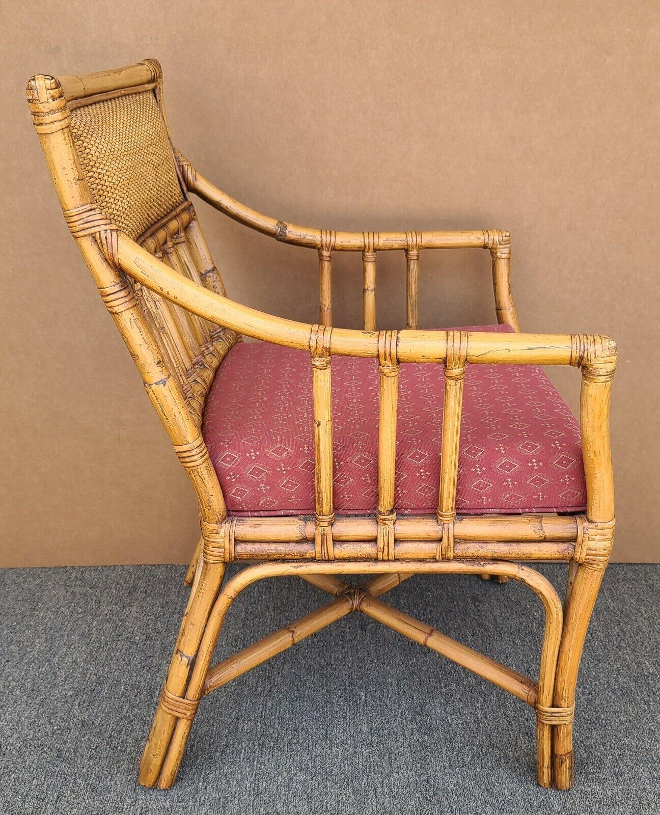 20th Century Palecek Bamboo Wicker Rattan Upholstered Dining Accent Desk Armchair