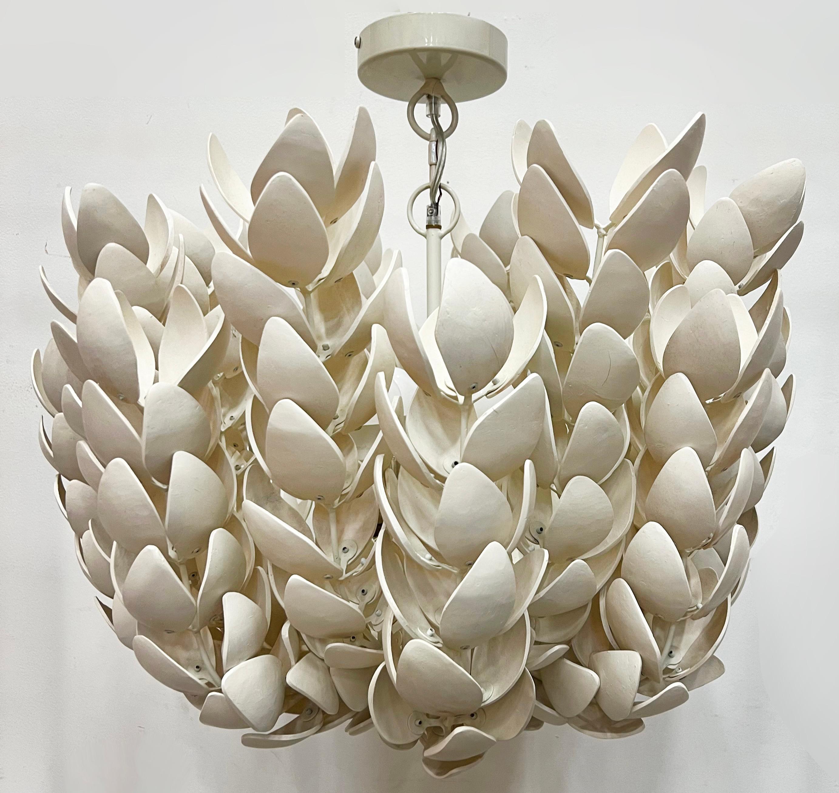 Palecek Coconut Shell Coco Magnolia Pendant Chandelier, Hand crafted In Good Condition In Miami, FL