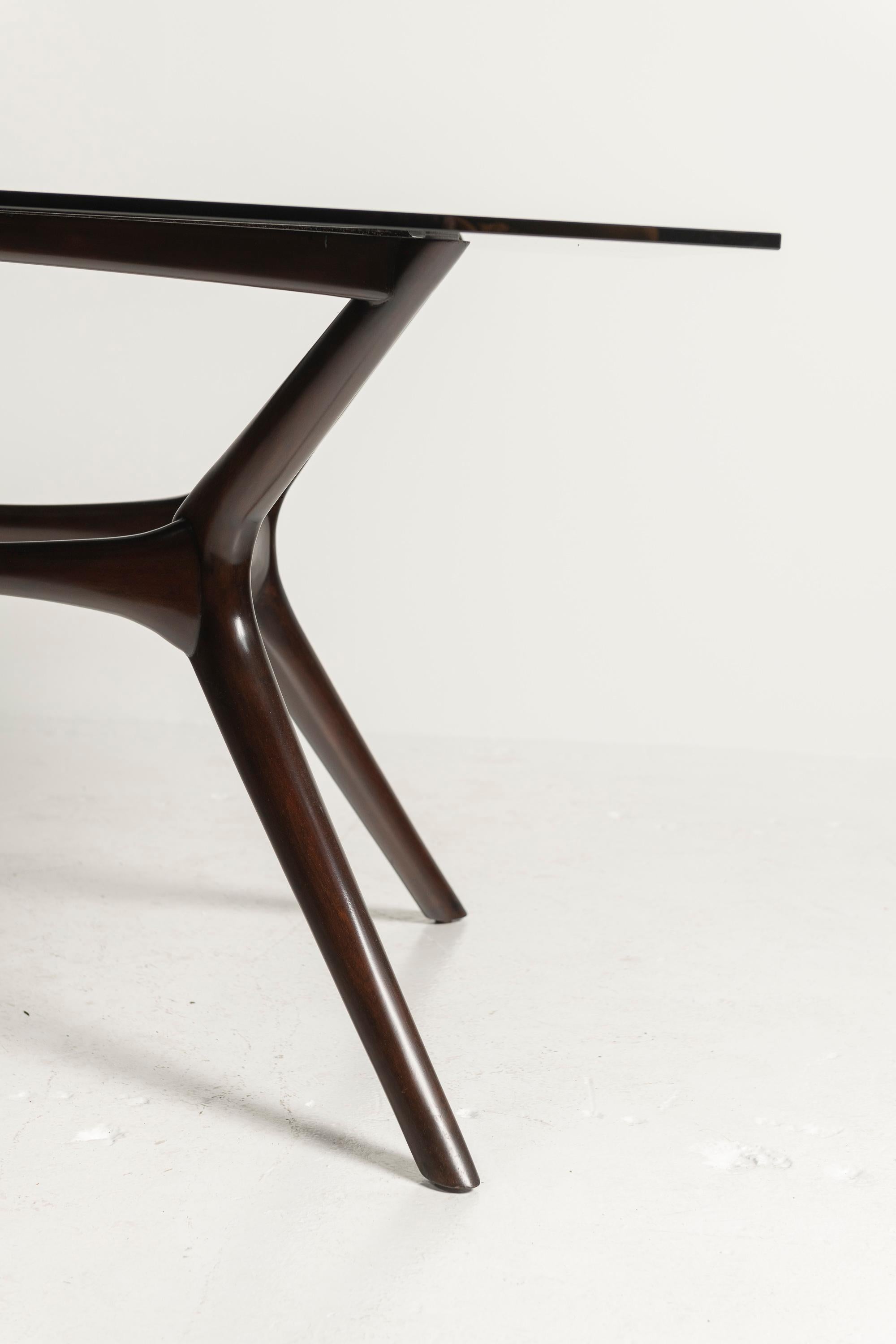 Palecek Copenhague Estilo Mitad del Siglo  Mesa de comedor de cristal caoba en venta 3