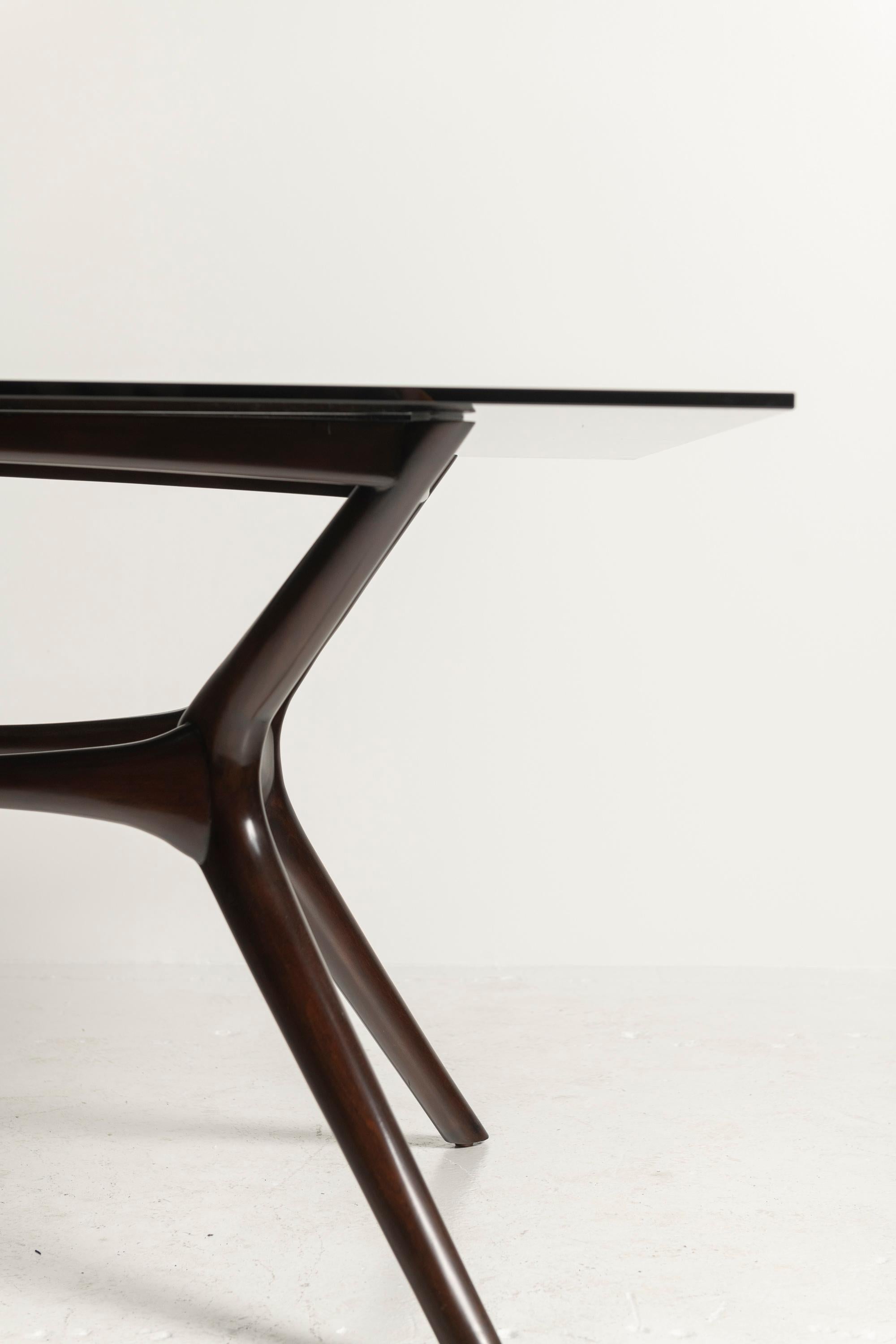 Palecek Copenhague Estilo Mitad del Siglo  Mesa de comedor de cristal caoba en venta 5