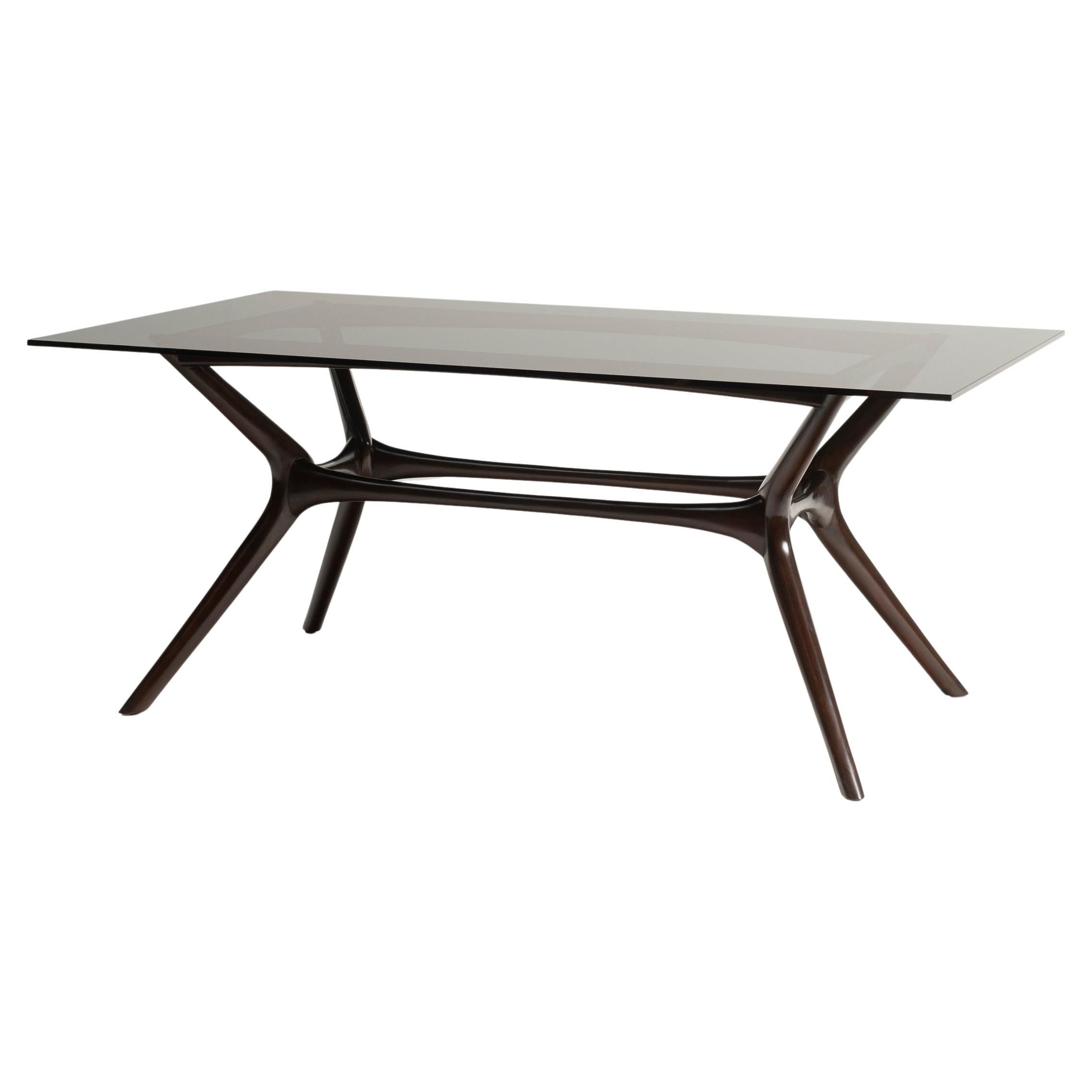 Palecek Copenhague Estilo Mitad del Siglo  Mesa de comedor de cristal caoba Moderno de mediados de siglo en venta