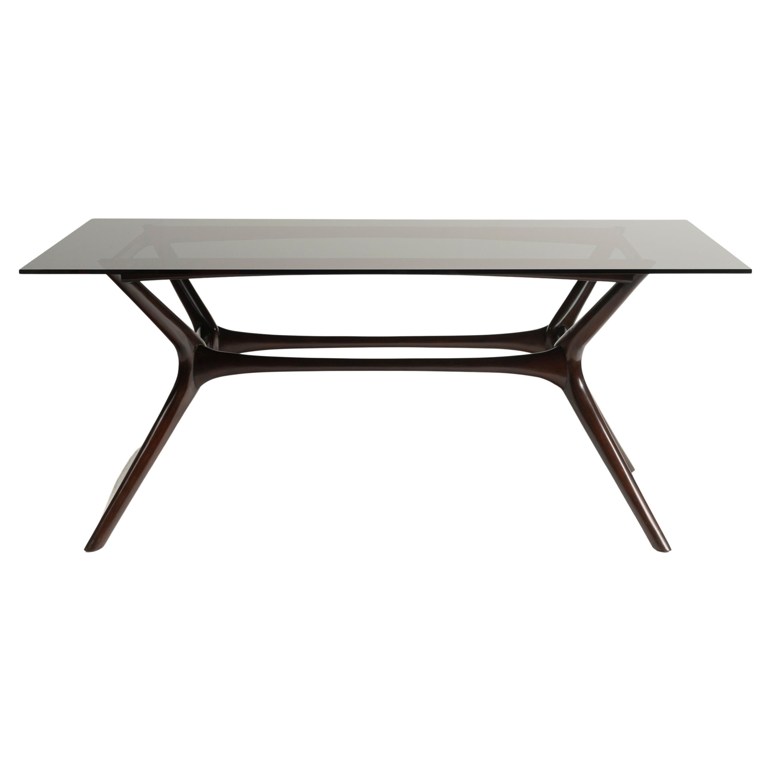 Palecek Copenhague Estilo Mitad del Siglo  Mesa de comedor de cristal caoba Estadounidense en venta
