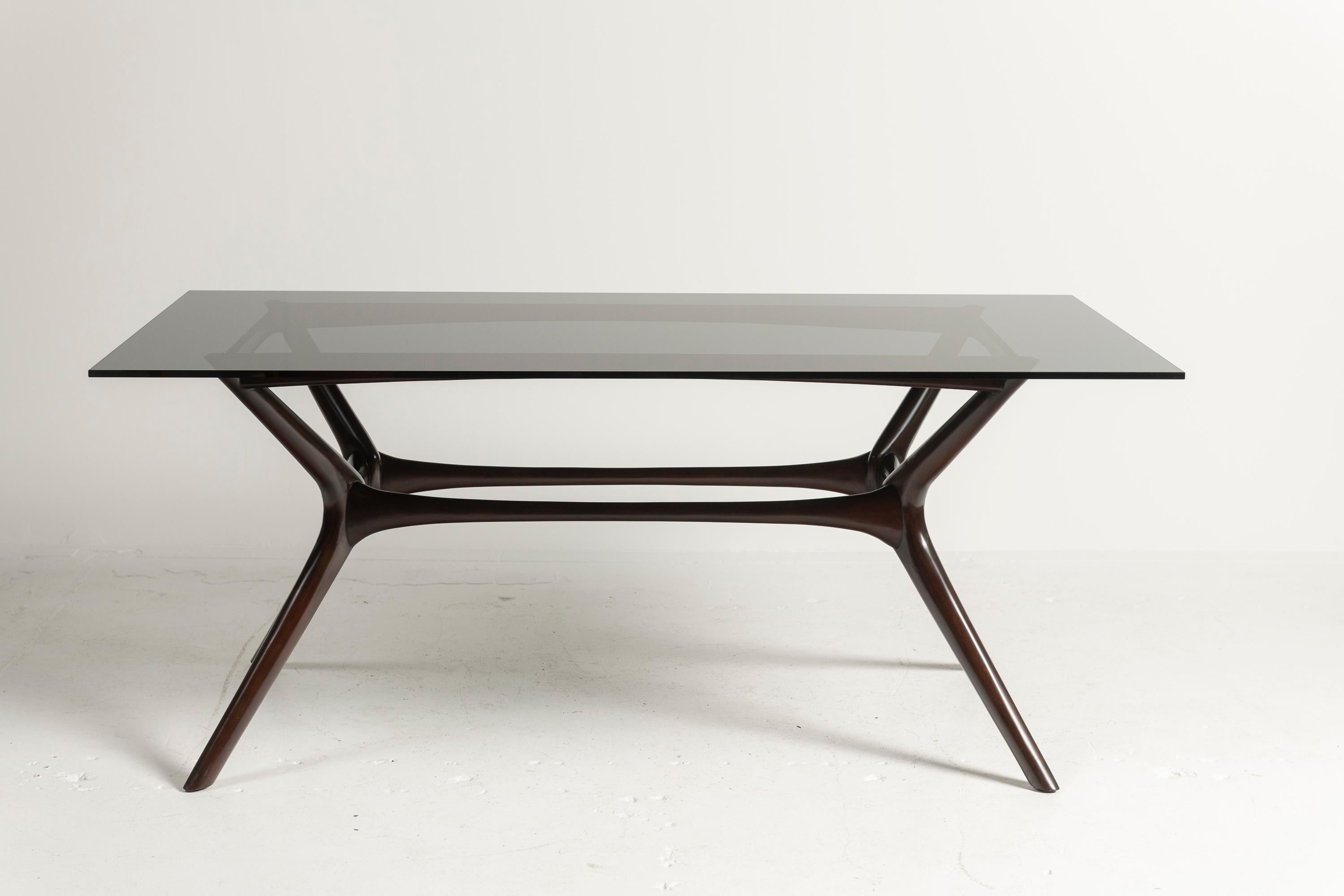 Palecek Copenhague Estilo Mitad del Siglo  Mesa de comedor de cristal caoba en Bueno estado para la venta en San Francisco, CA