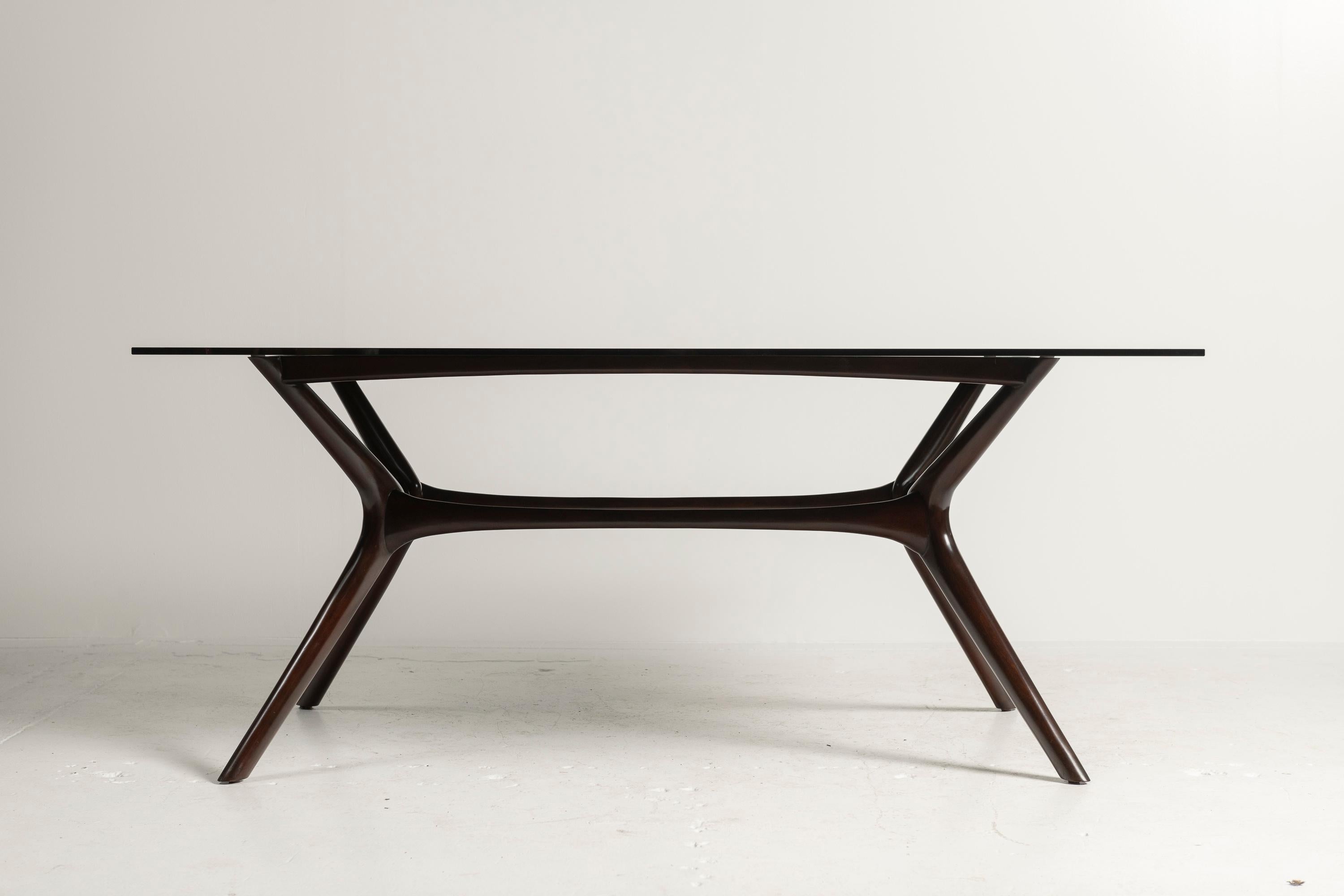 Palecek Copenhague Estilo Mitad del Siglo  Mesa de comedor de cristal caoba siglo XX en venta