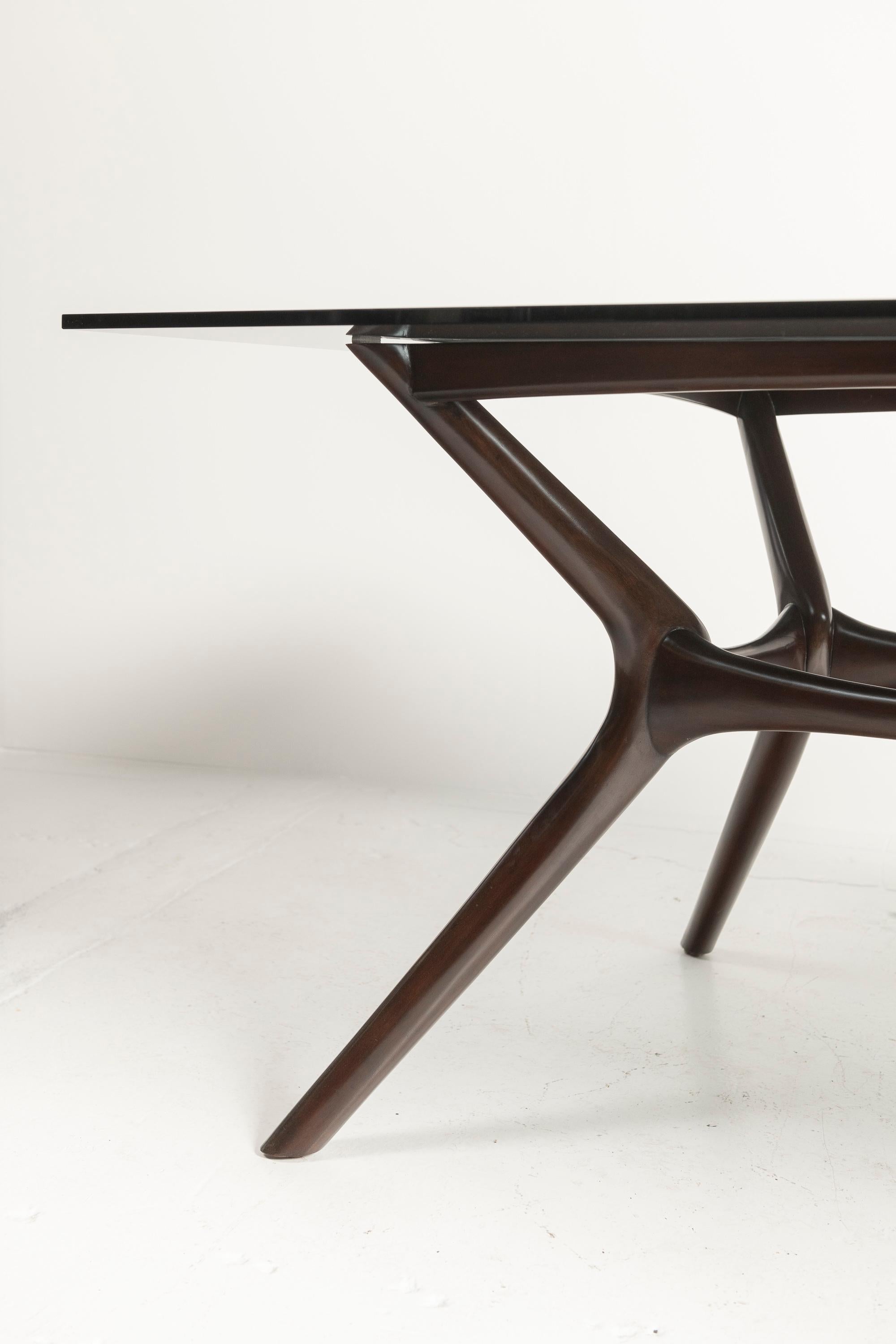 Palecek Copenhague Estilo Mitad del Siglo  Mesa de comedor de cristal caoba en venta 1