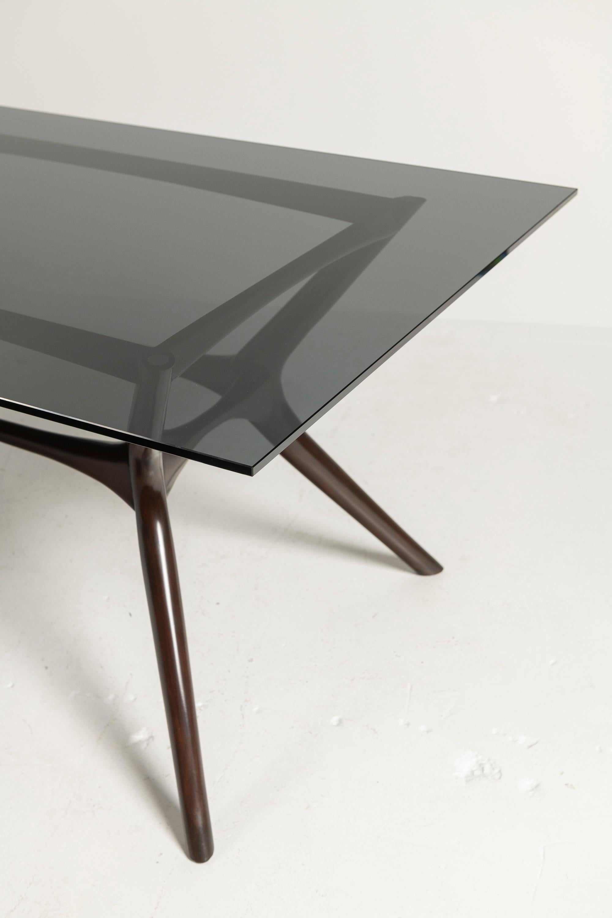 Palecek Copenhague Estilo Mitad del Siglo  Mesa de comedor de cristal caoba en venta 2
